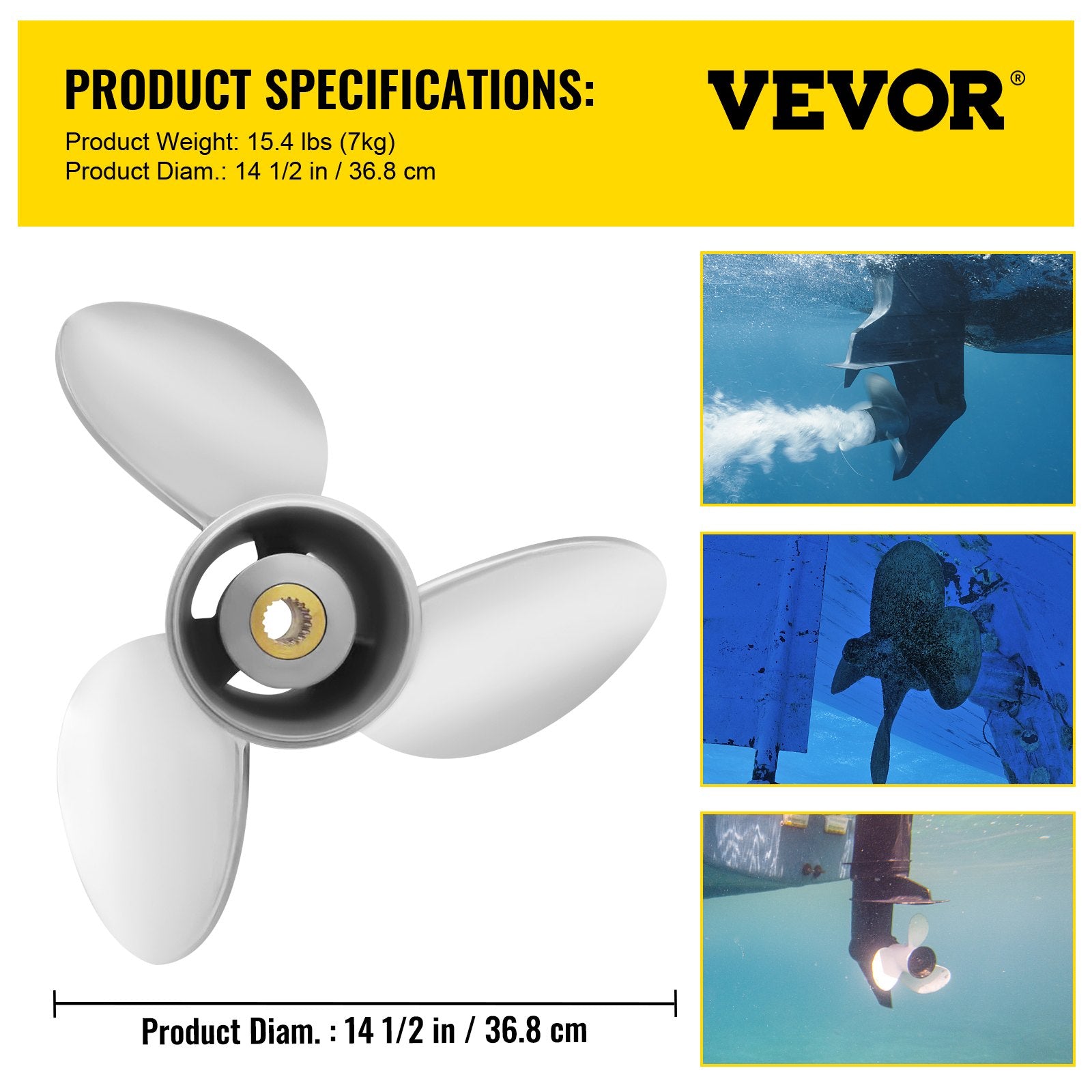 Outboard Propeller 3-Blade 14.5"x21" Steel Replace OEM 3860709 Volvo Penta RH