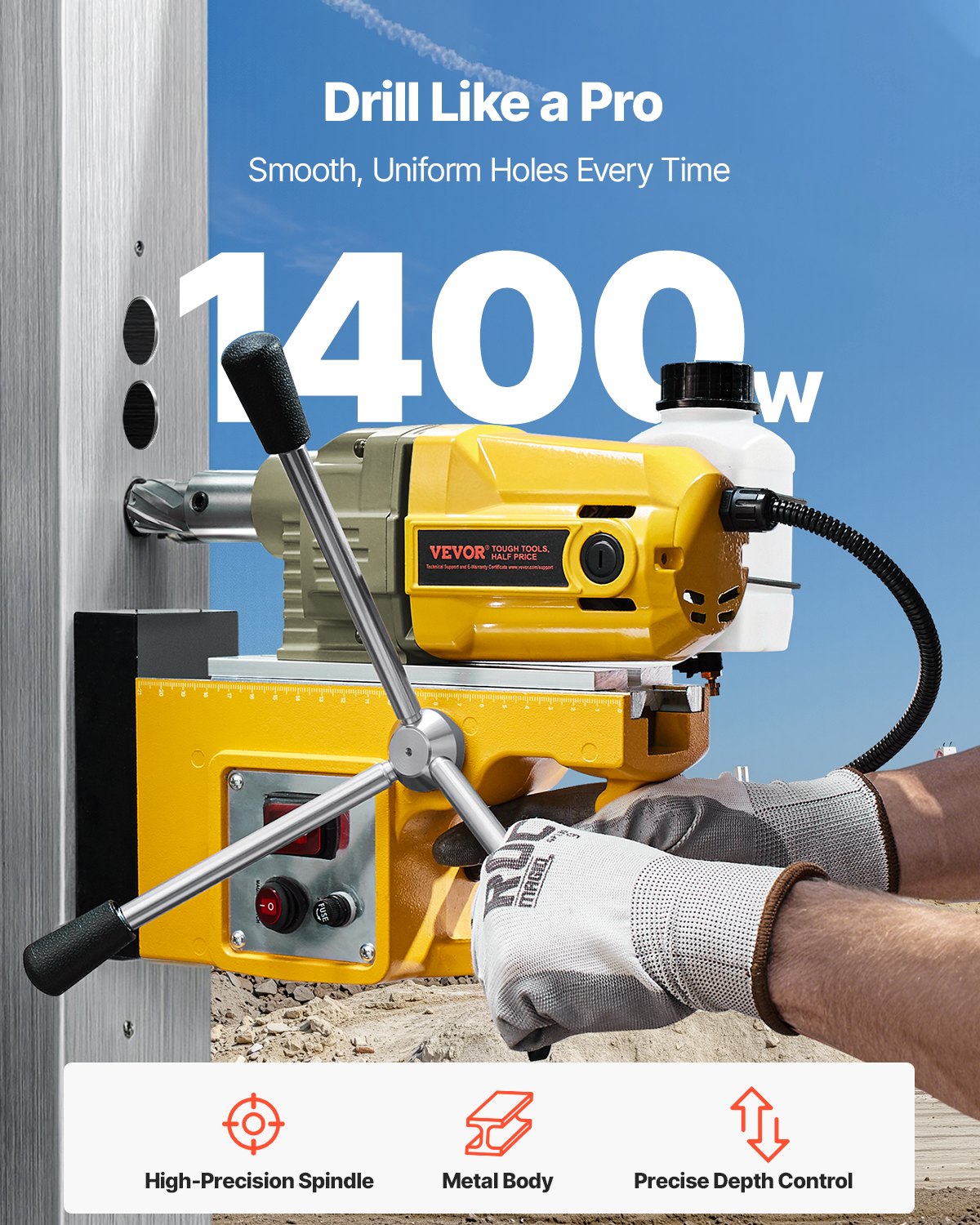 Magnetic Drill 1400W 1.6 Inch Boring Portable Electric Mag Drill with 11 Bits