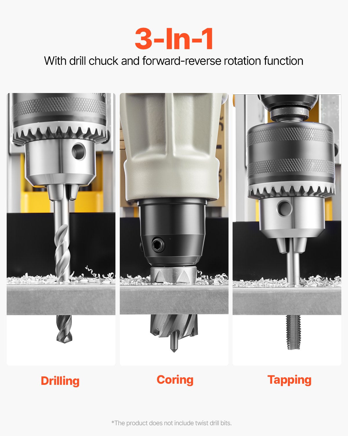 Magnetic Drill 1400W 2 Inch Boring Electric Mag Drill Press 6 Bits Yellow