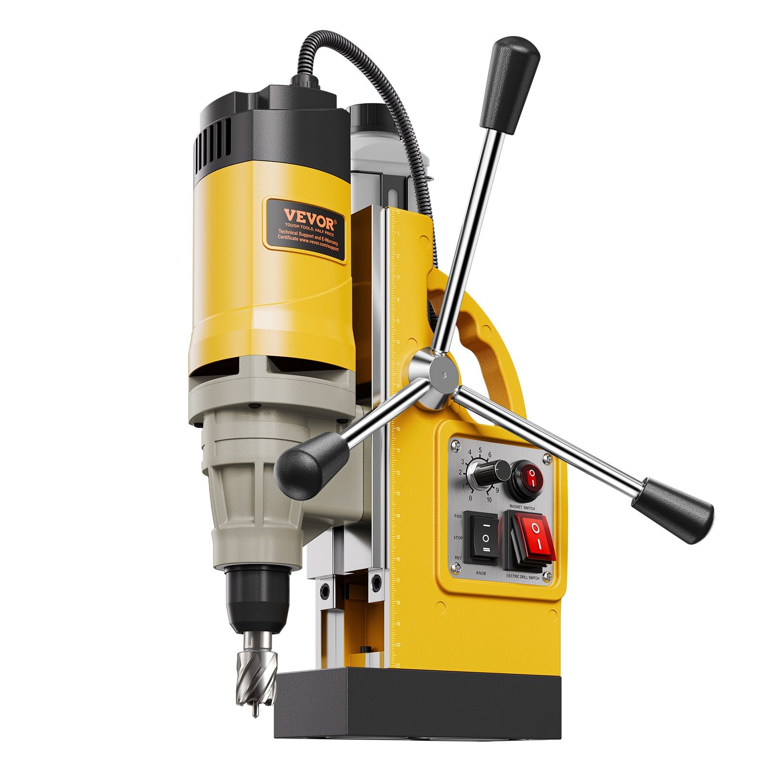 Magnetic Drill 1400W 2 Inch Boring Electric Mag Drill Press 6 Bits Yellow