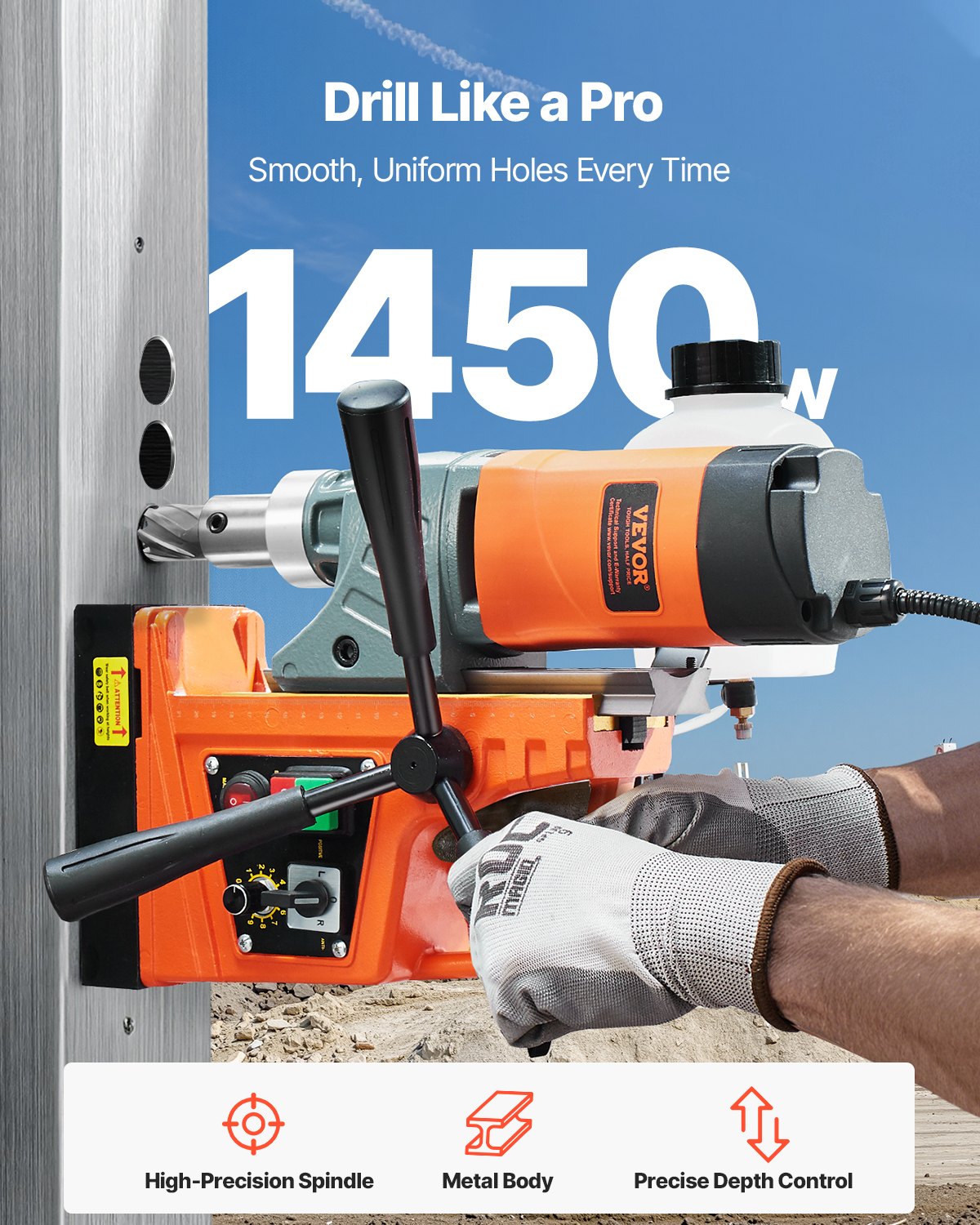 Magnetic Drill 1450W 1.6" Boring Diameter Portable Electric Mag Drill with 2 Bit