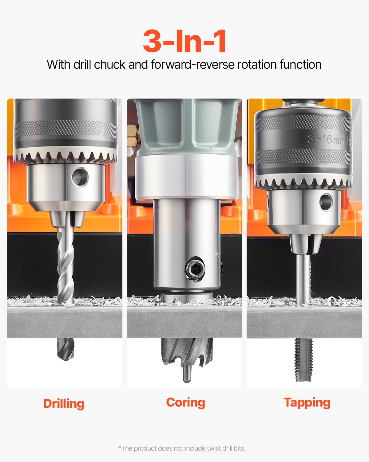 Magnetic Drill 1450W 1.6" Boring Diameter Portable Electric Mag Drill with 2 Bit
