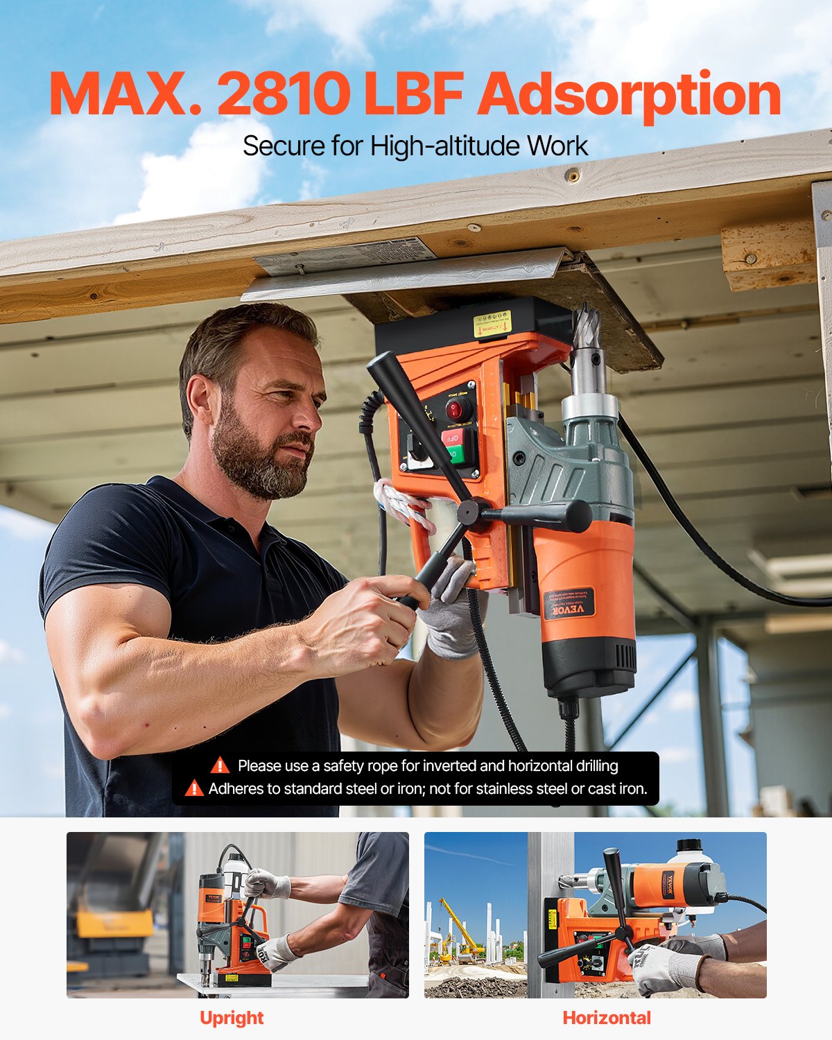 Magnetic Drill 1450W 1.6" Boring Diameter Portable Electric Mag Drill with 2 Bit