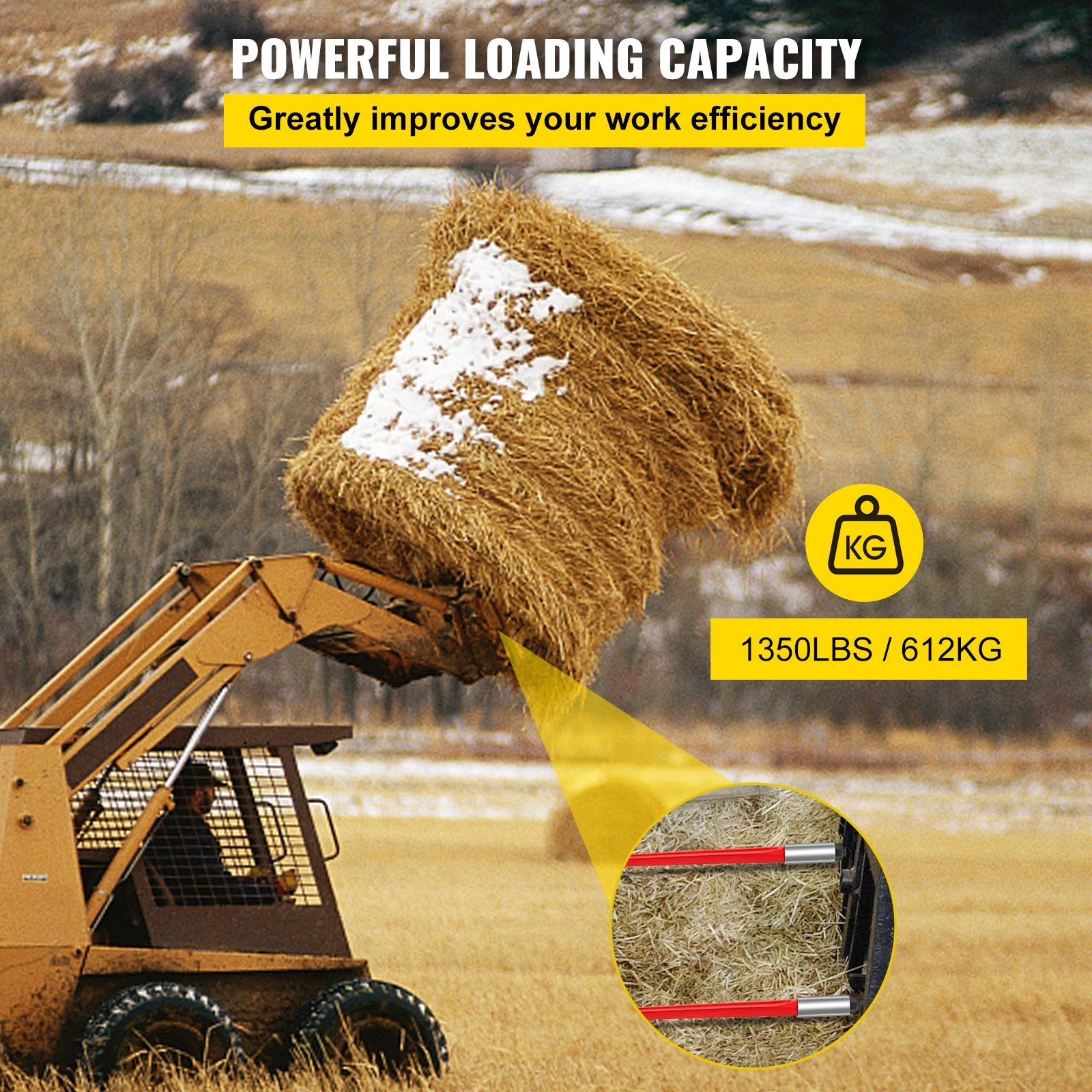 32 Inch Hay Spear Bale Spike 1350 lb Capacity Quick Attach for Tractors