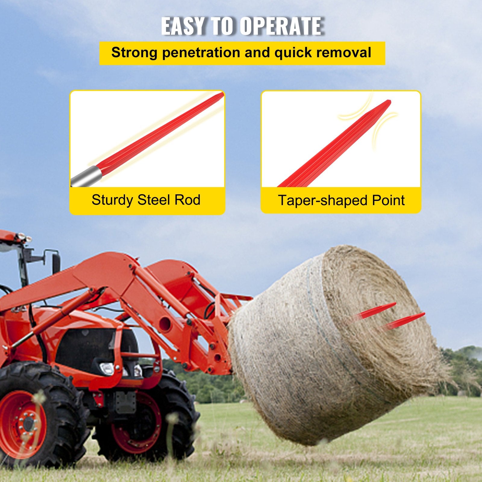 32 Inch Hay Spear Bale Spike 1350 lb Capacity Quick Attach for Tractors