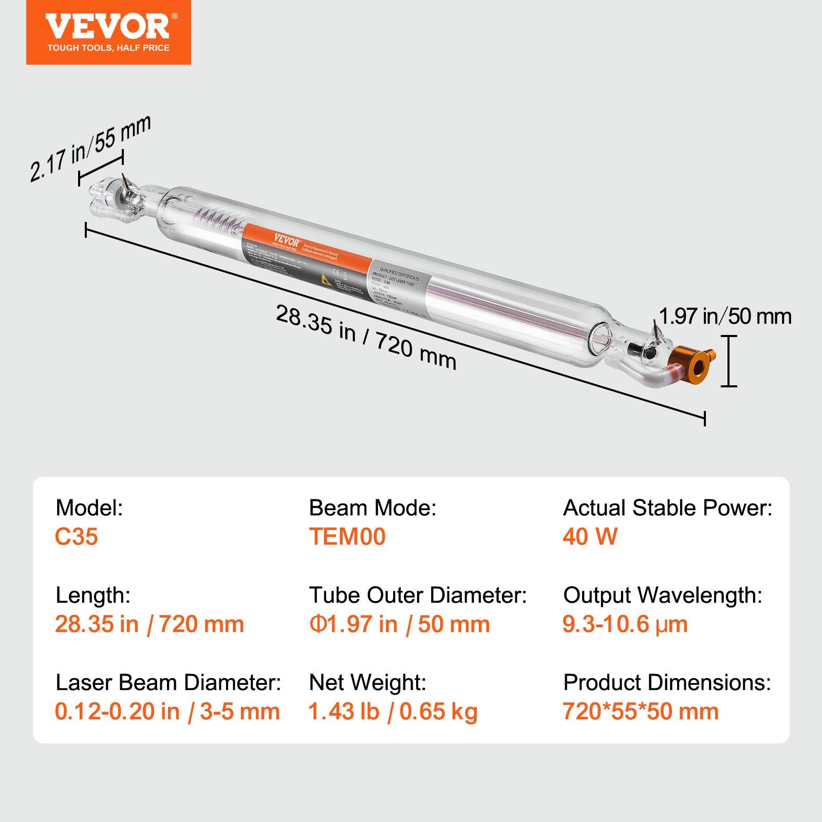 CO2 Laser Tube for Laser Engraver and Cutter Machine Glass Cutting Tube