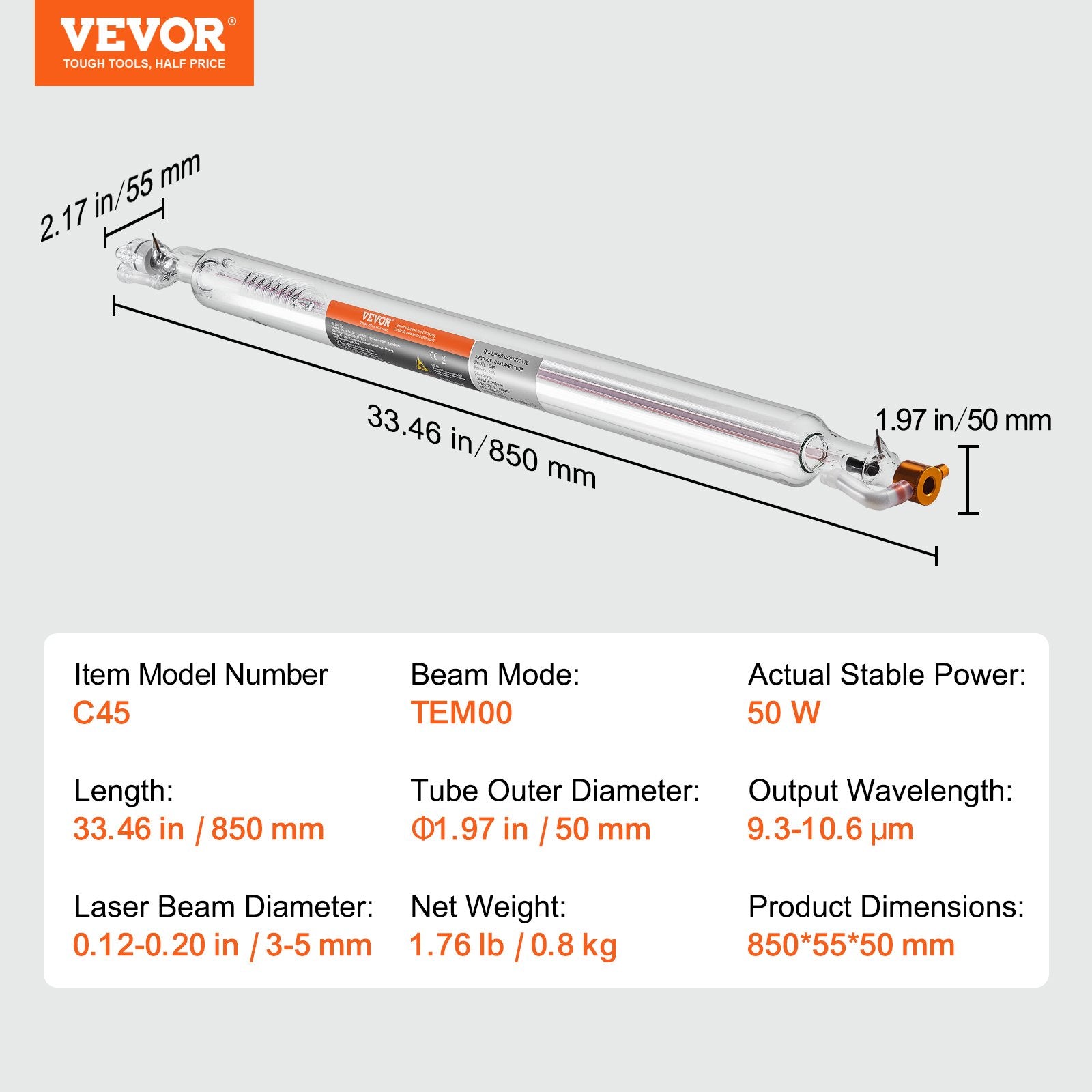 CO2 Laser Tube for Laser Engraver and Cutter Machine Glass Cutting Tube