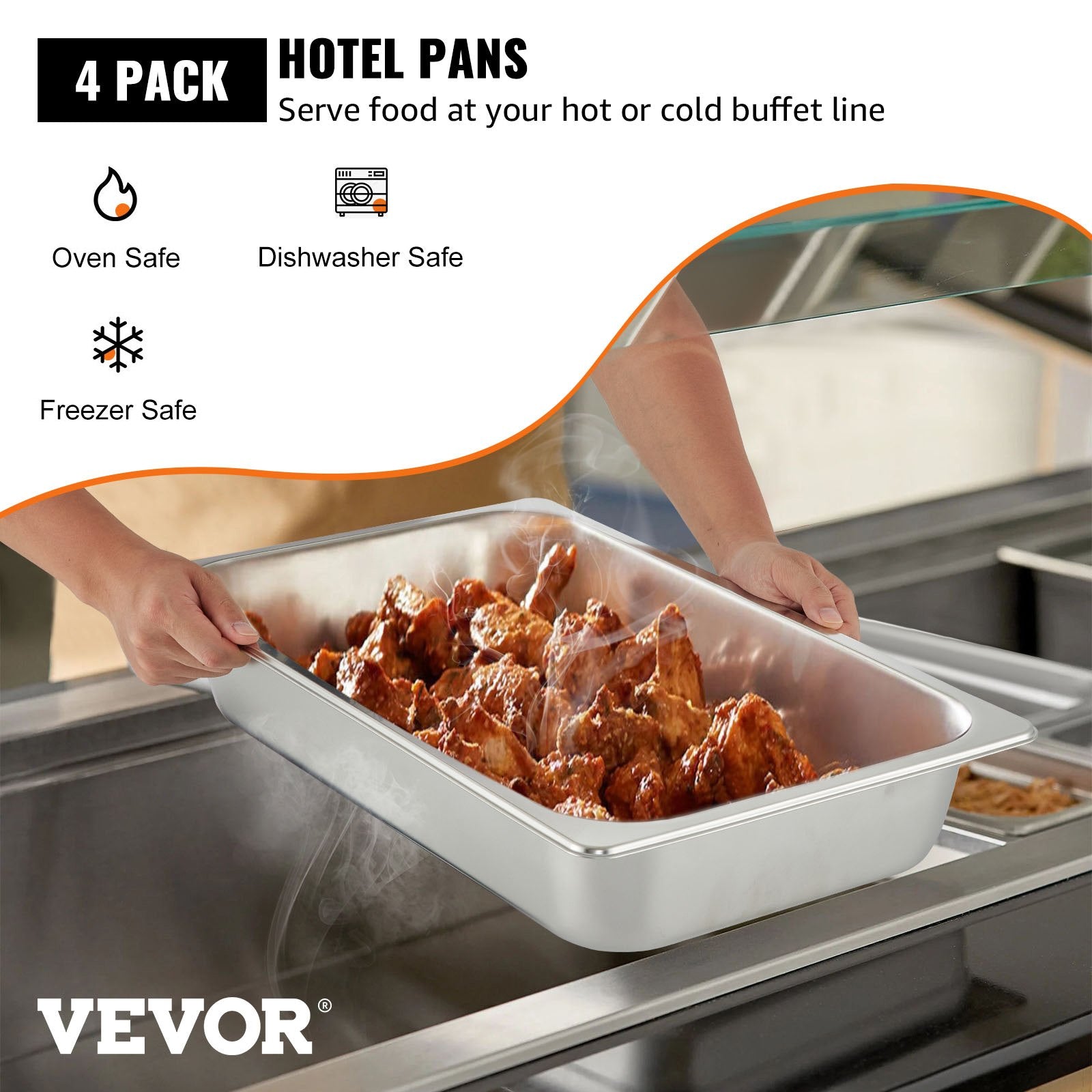 4 Pack 3.7" Full Size Deep Stainless Steel Steam Table Pan with Lid