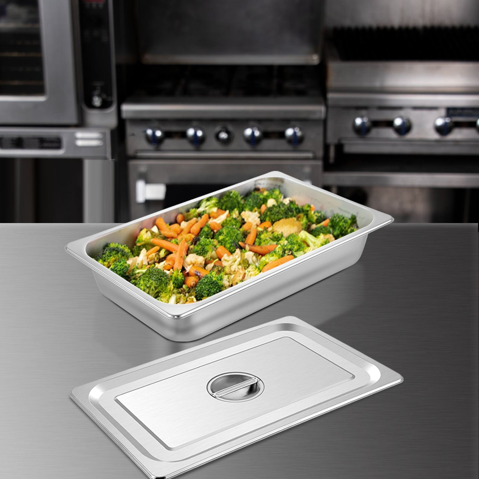 4 Pack 3.7" Full Size Deep Stainless Steel Steam Table Pan with Lid