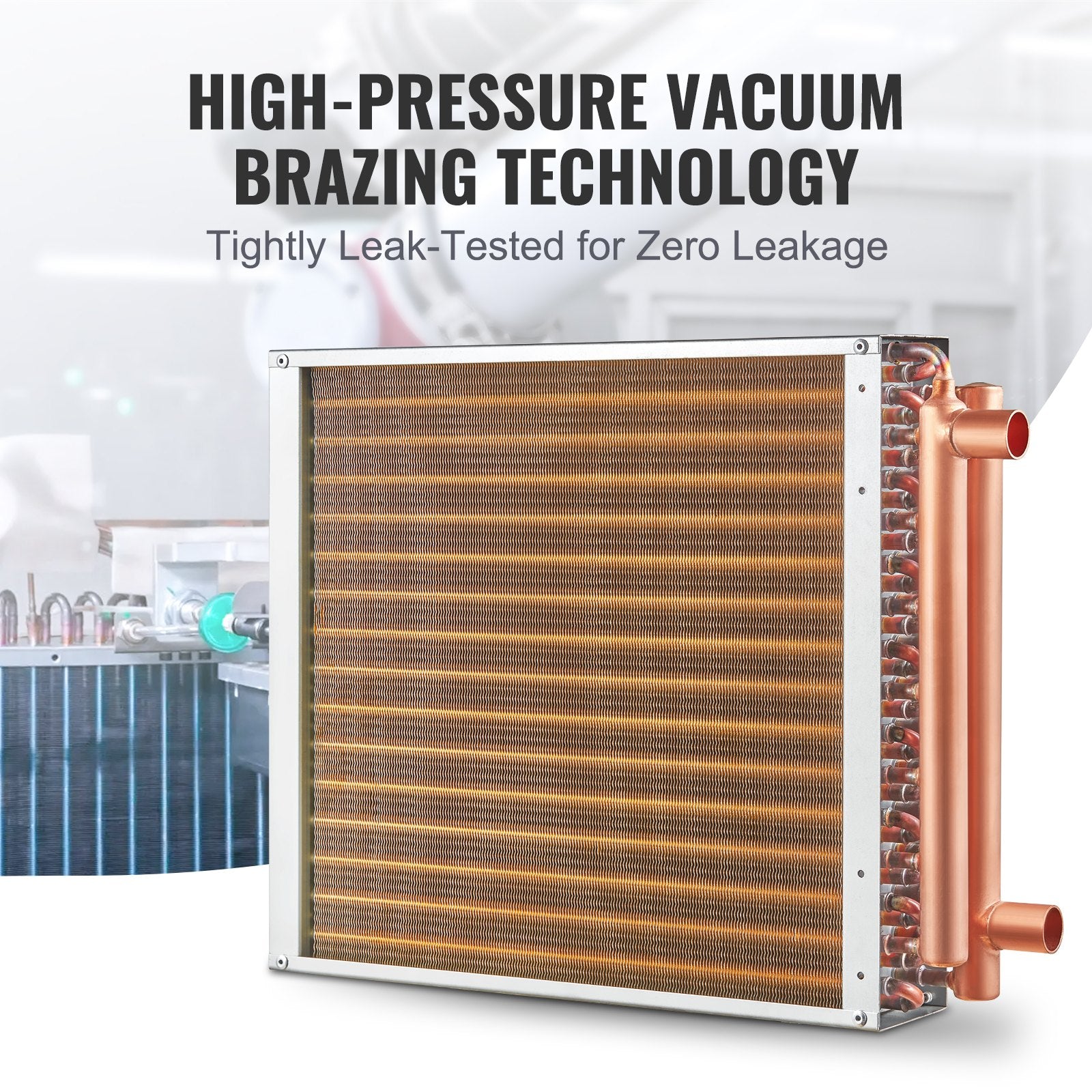 Heat Exchanger Water to Air 16x16in 3-Row Copper Ports Aluminum Fins