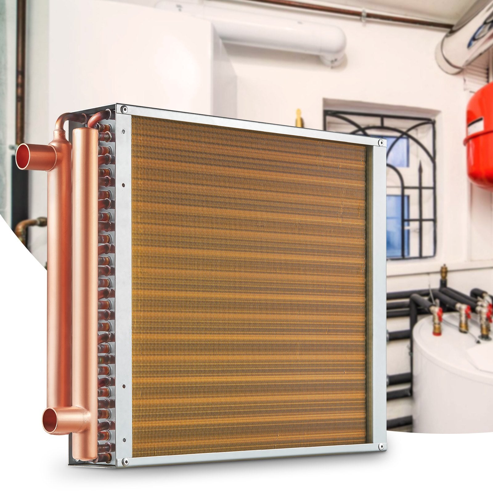 Heat Exchanger Water to Air 16x16in 3-Row Copper Ports Aluminum Fins