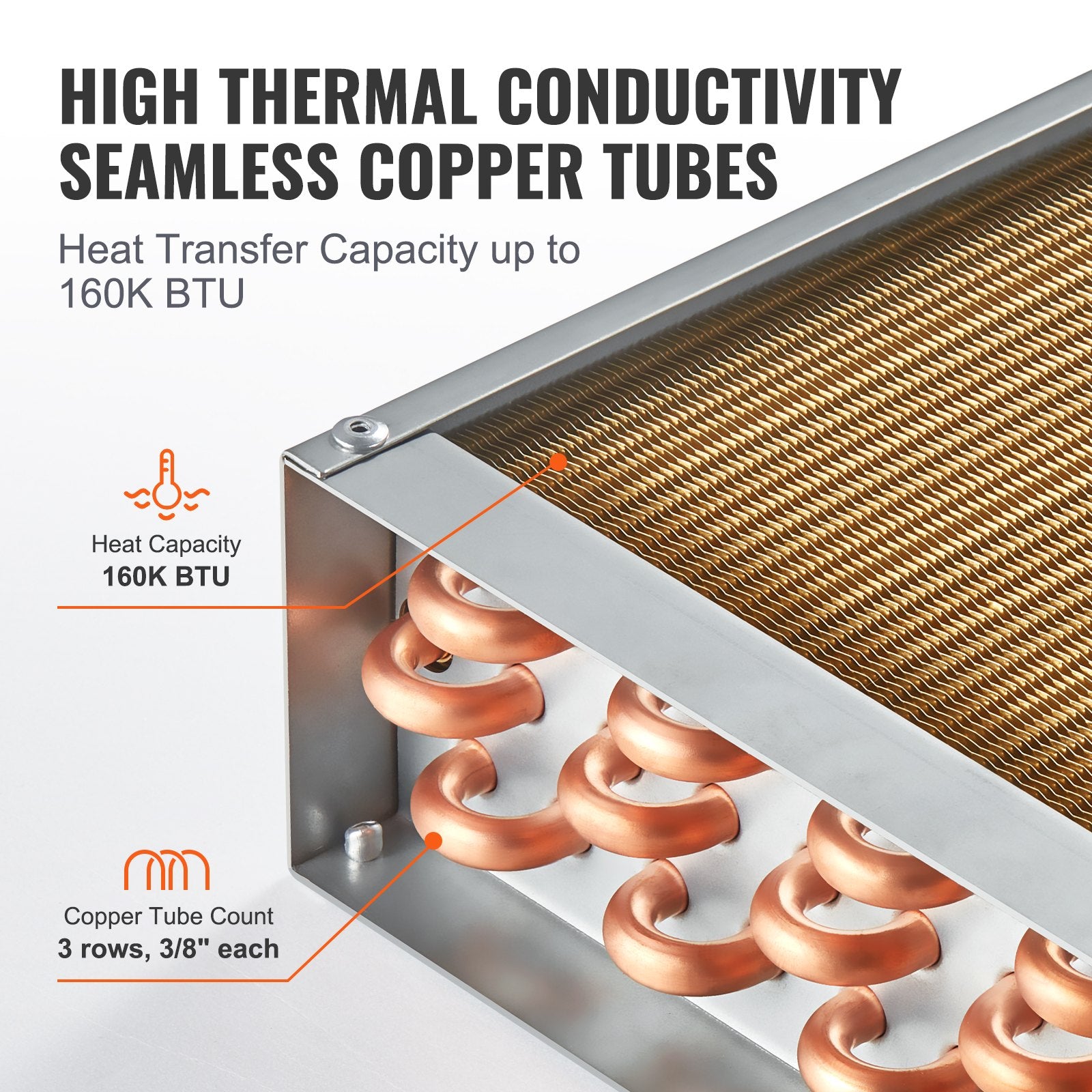 Heat Exchanger Water to Air 20x20in 3-Row Copper Ports Aluminum Fins
