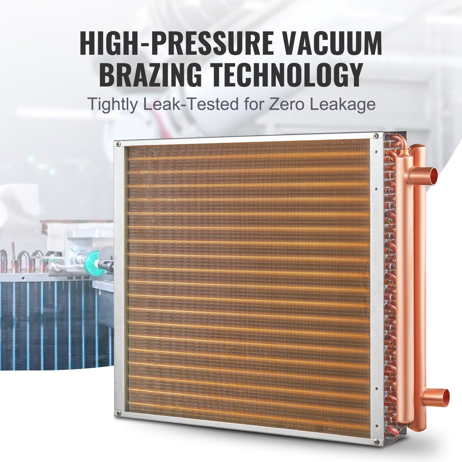 Heat Exchanger Water to Air 20x20in 3-Row Copper Ports Aluminum Fins