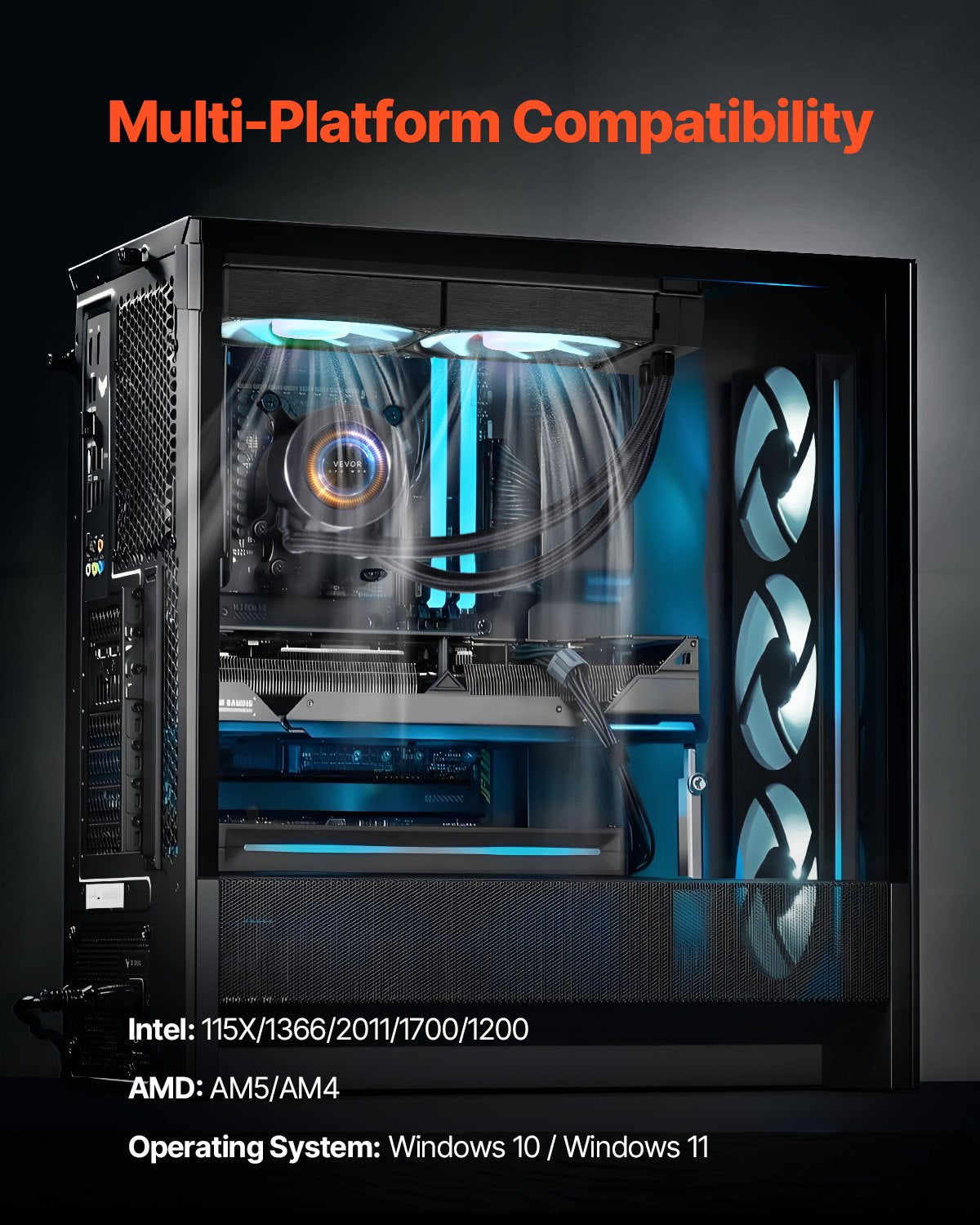 CPU Liquid Cooler AIO with 3x120mm Fans, LCD Display ARGB for Intel & AMD Socket