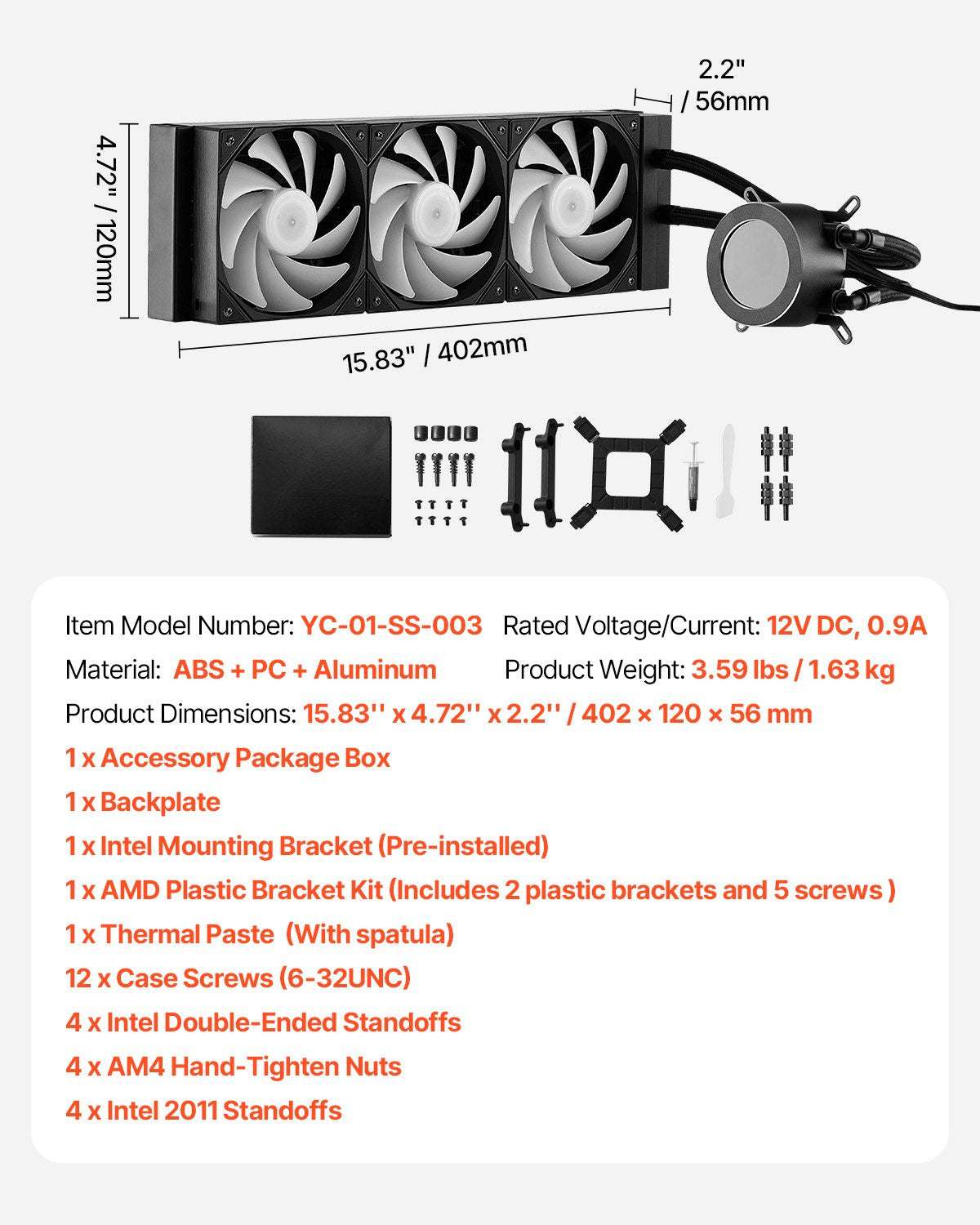 CPU Liquid Cooler AIO with 3x120mm Fans, LCD Display ARGB for Intel & AMD Socket