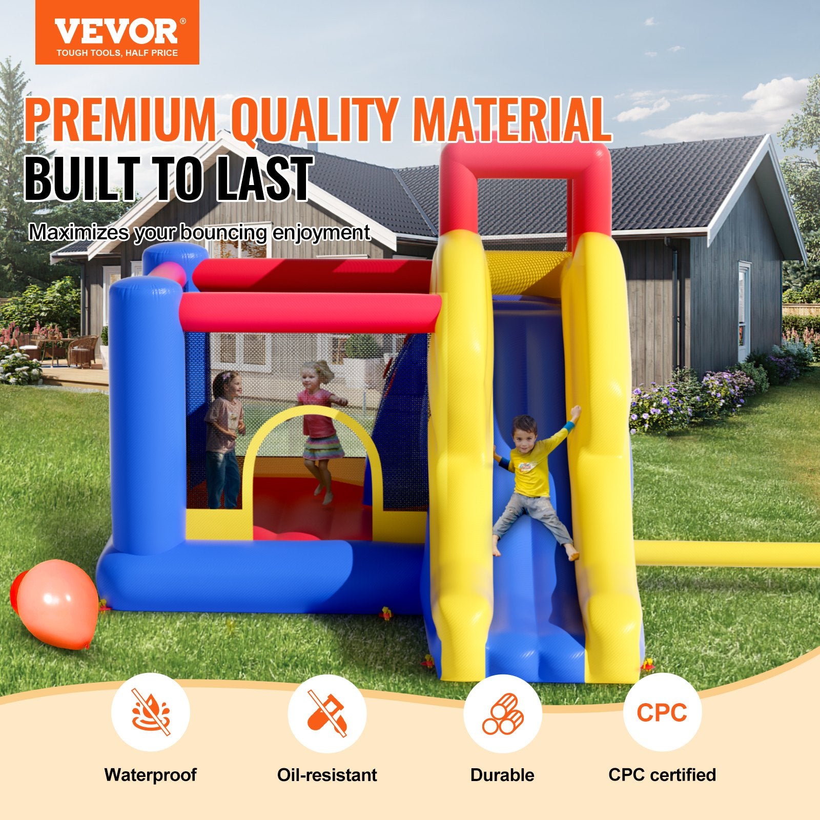 Inflatable Bounce House with Slide and Blower for Kids 3–8 Backyard Playhouse
