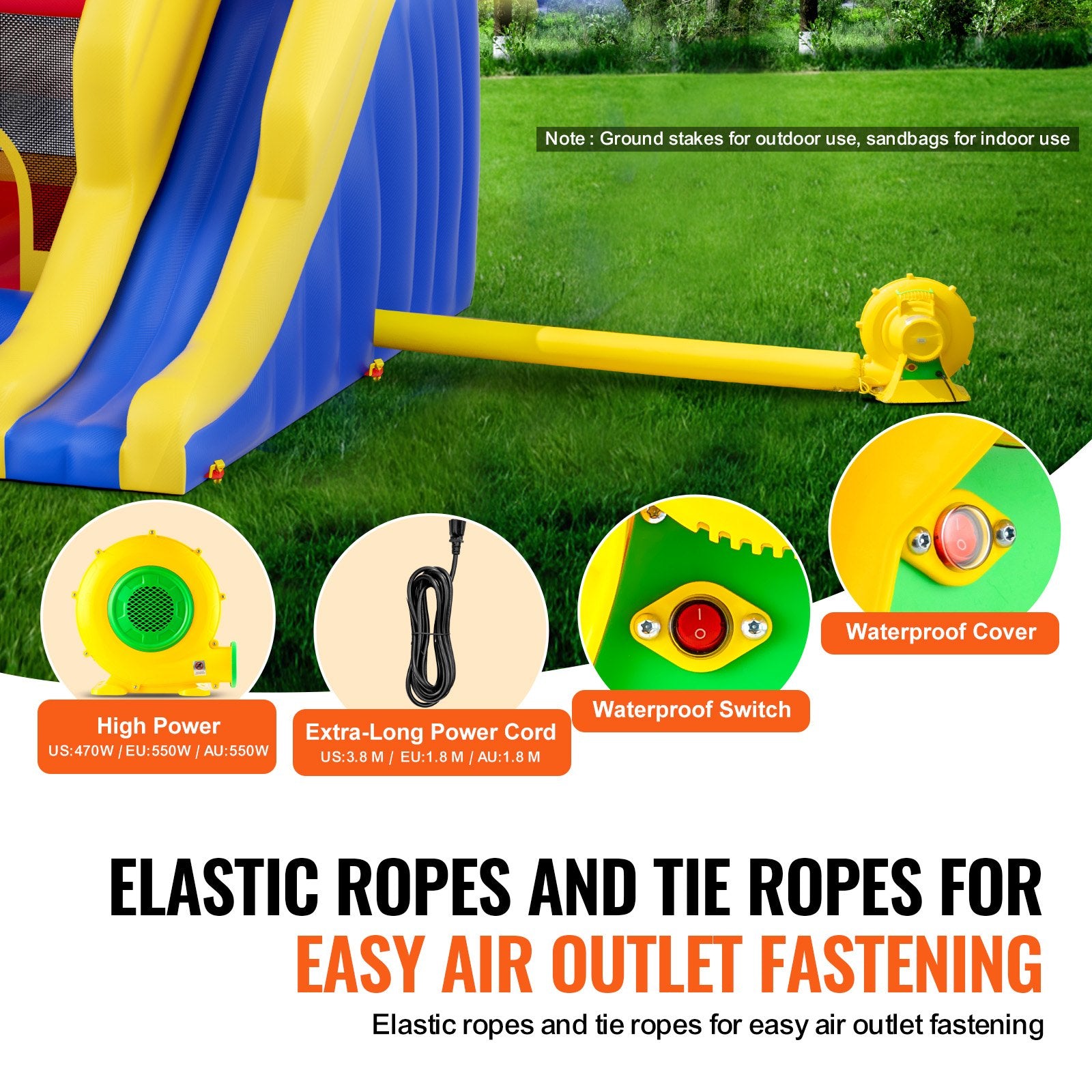 Inflatable Bounce House with Slide and Blower for Kids 3–8 Backyard Playhouse