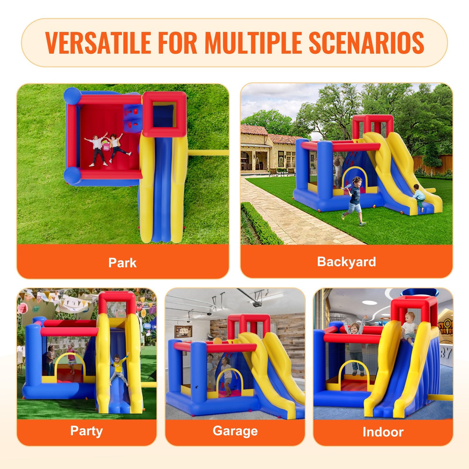 Inflatable Bounce House with Slide and Blower for Kids 3–8 Backyard Playhouse