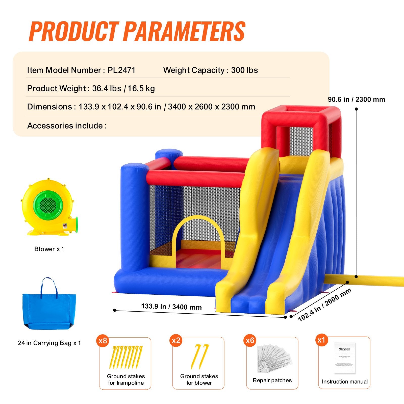Inflatable Bounce House with Slide and Blower for Kids 3–8 Backyard Playhouse