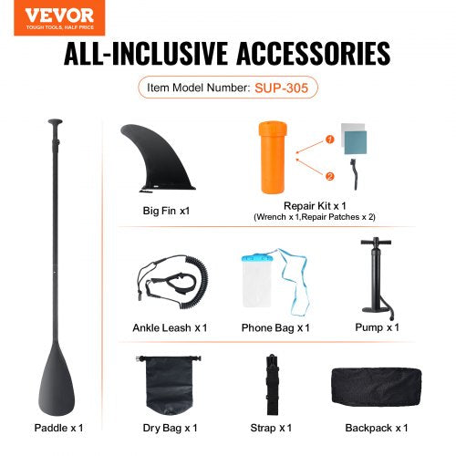 VEVOR Inflatable Stand Up Paddle Board 3048x838x152 mm Wide SUP with Accessories