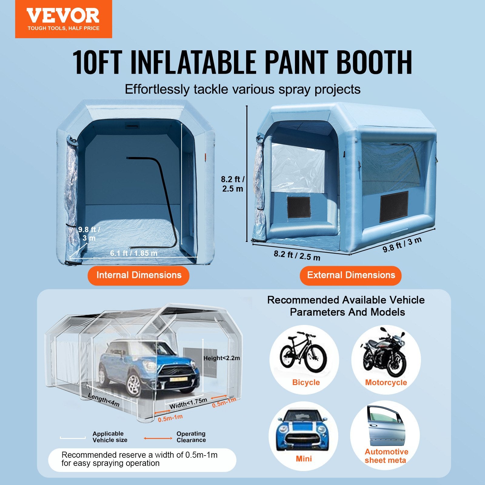 Inflatable Paint Booth 9.8x8.2x8.2ft Portable Spray Booth with Blower