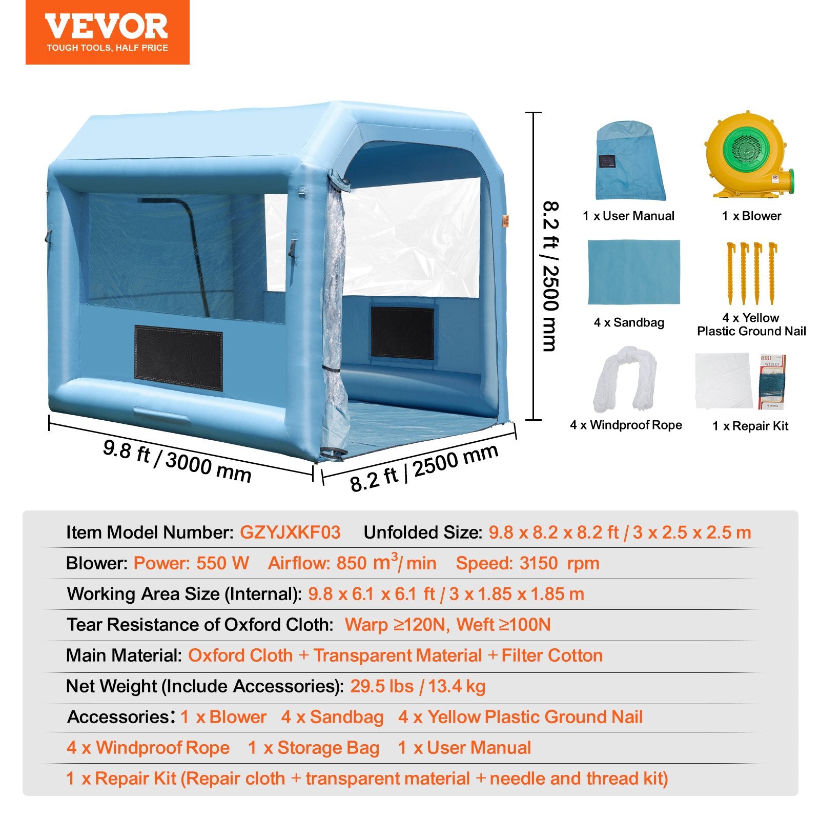 Inflatable Paint Booth 9.8x8.2x8.2ft Portable Spray Booth with Blower