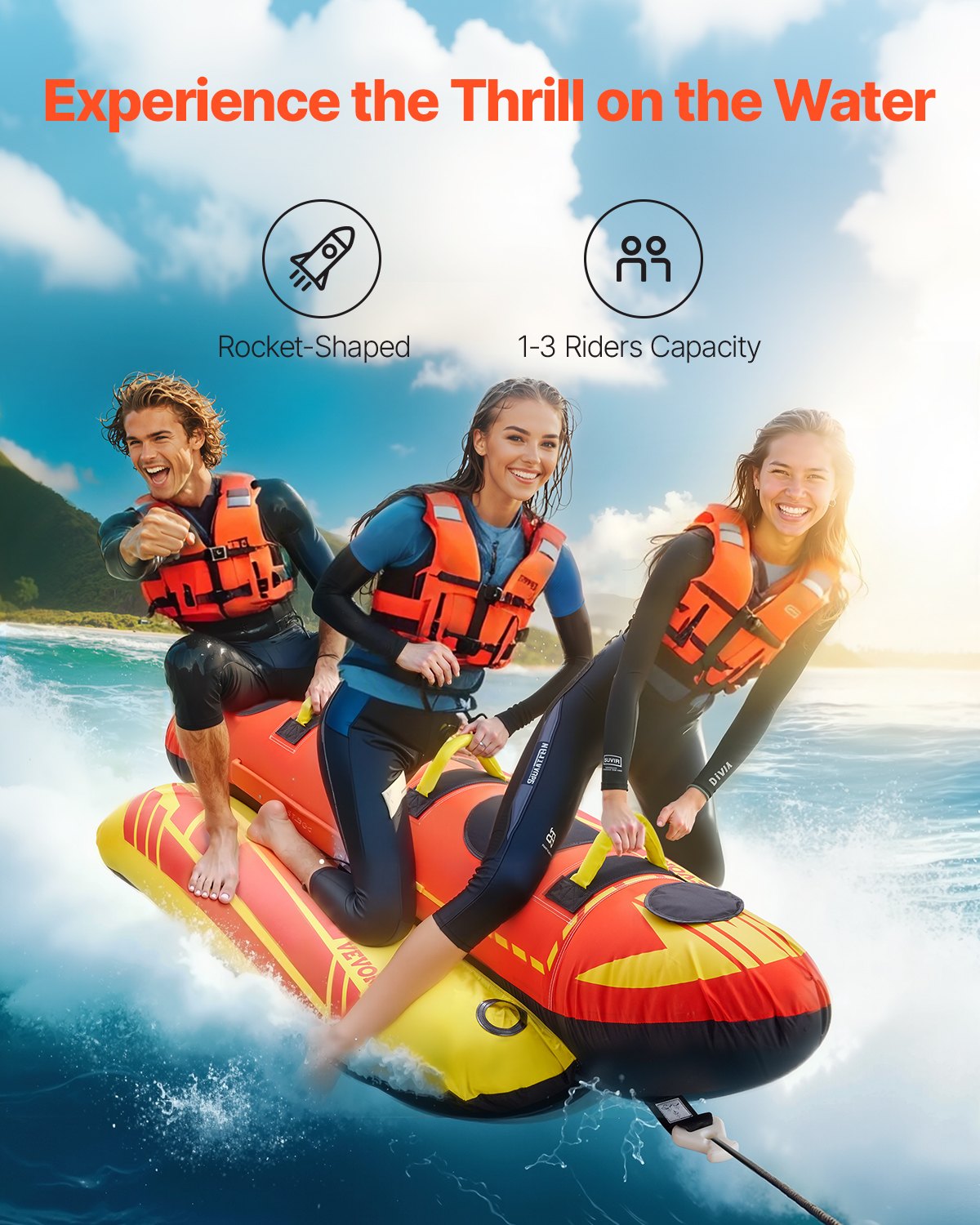 Towable Tubes for Boating 1-3 Riders 510lbs Inflatable Hot Dog Tube with Handles