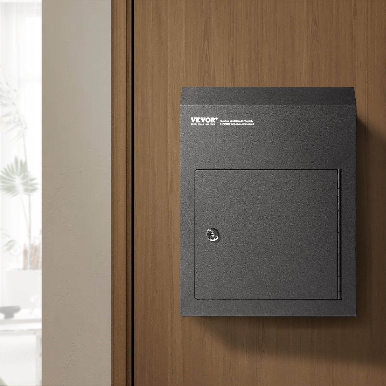 Through The Door Key Drop Box 12x6x16 in Heavy Duty Steel Black