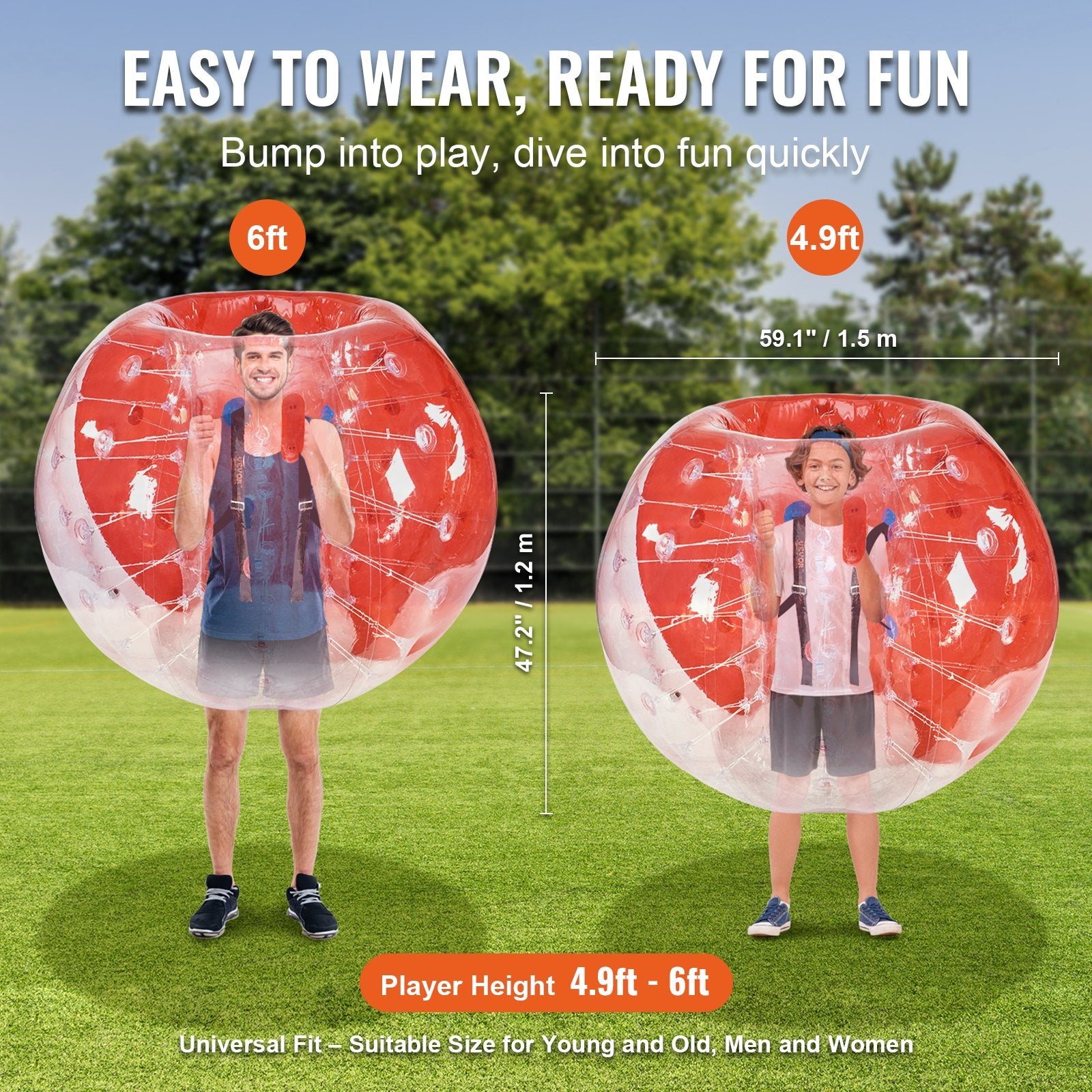 Inflatable Bumper Ball 5FT 1-Pack PVC Sumo Zorb Human Bubble Outdoor Play