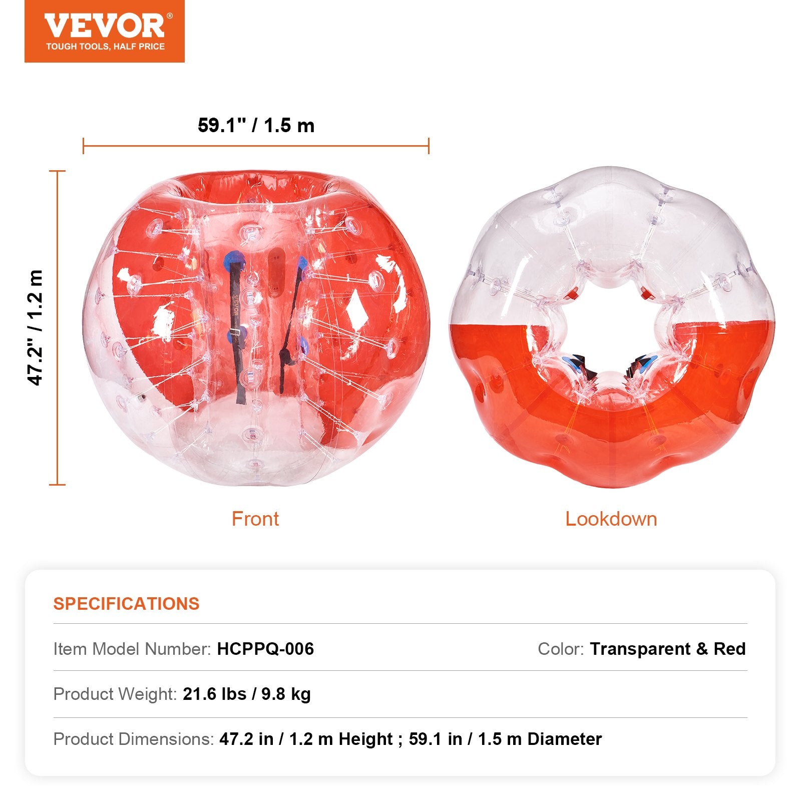 Inflatable Bumper Ball 5FT 1-Pack PVC Sumo Zorb Human Bubble Outdoor Play
