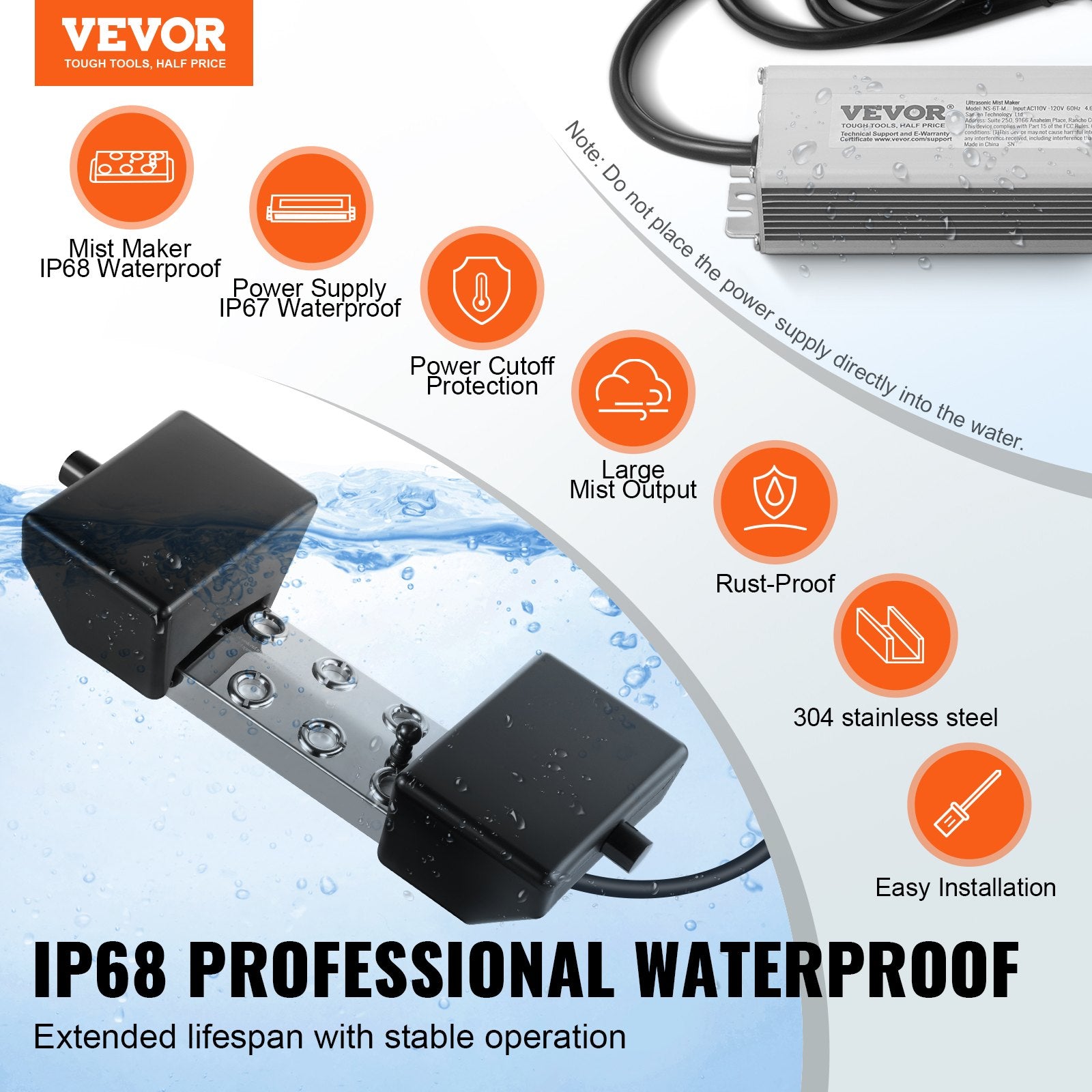 Ultrasonic Mist Maker 6-Head 4500mL/H with 165W Waterproof Power Supply