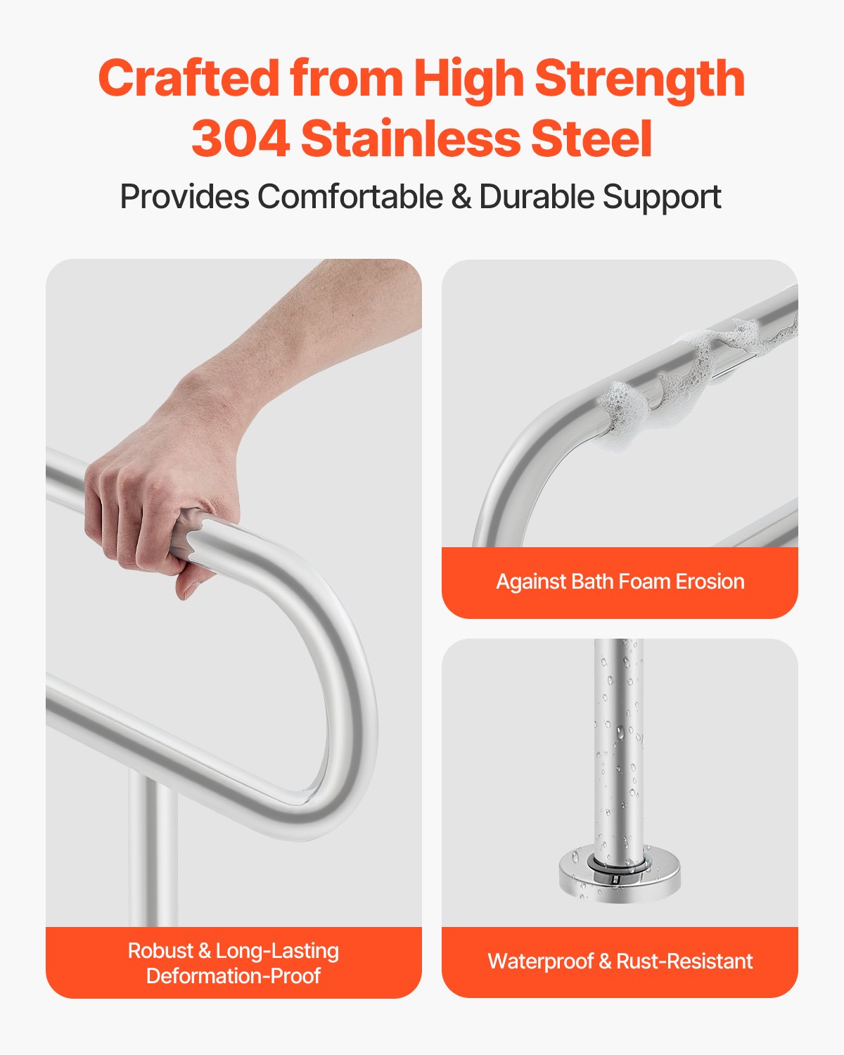 Toilet Safety Rail 80cm U-Shaped Stainless Steel Grab Bar with Anti-Slip Handle