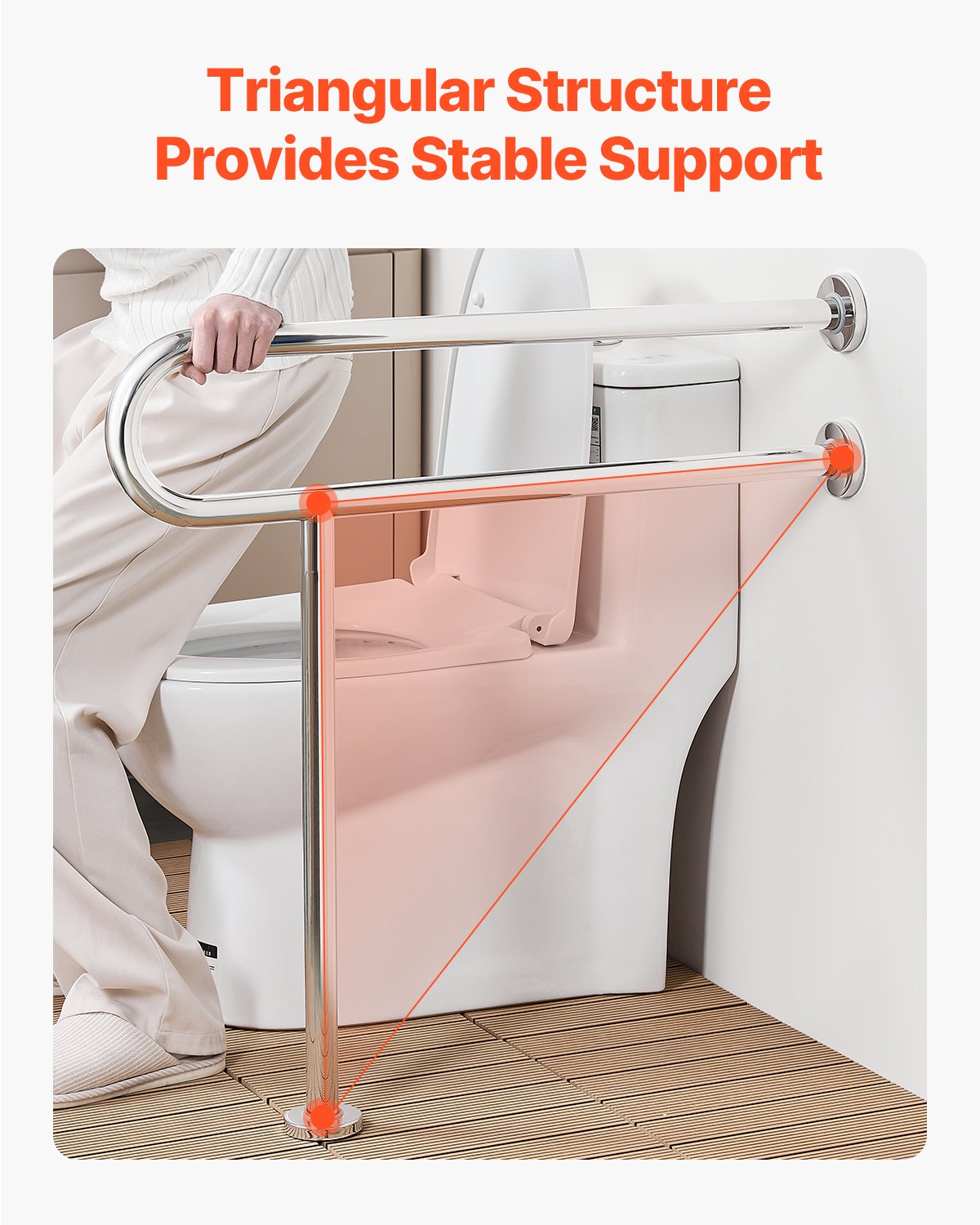 Toilet Safety Rail 80cm U-Shaped Stainless Steel Grab Bar with Anti-Slip Handle