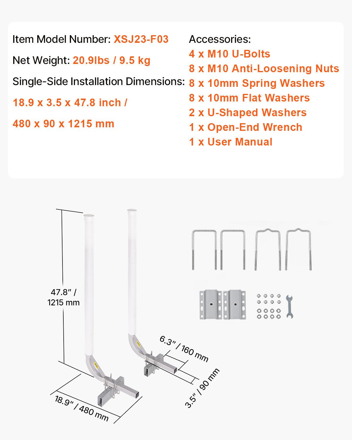 Boat Trailer Guide-Ons 1219.2mm Adjustable Steel Guide Poles with PVC Pipes