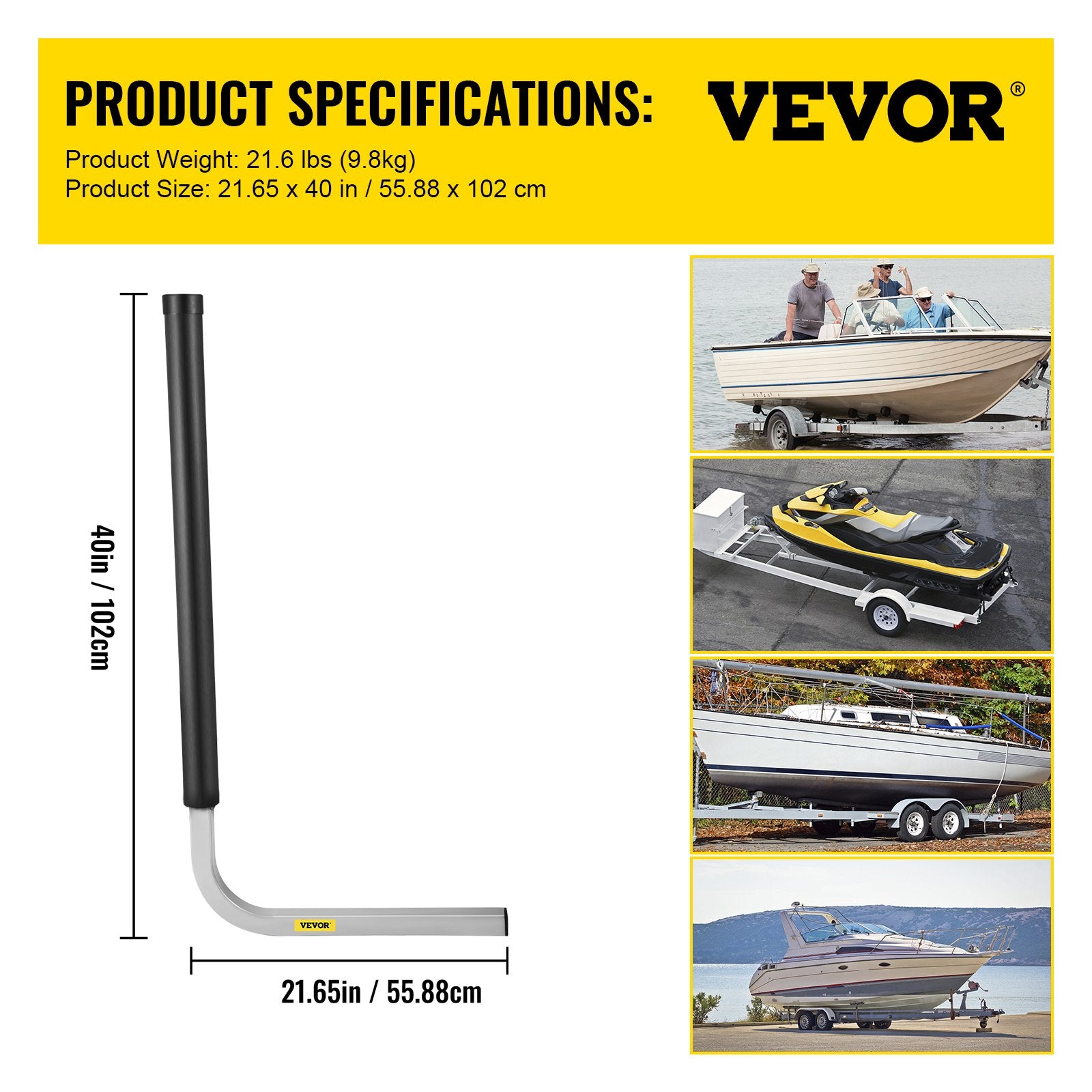 Boat Trailer Guide-ons 40", 2PCS Galvanized Steel Guides with PVC Pipes