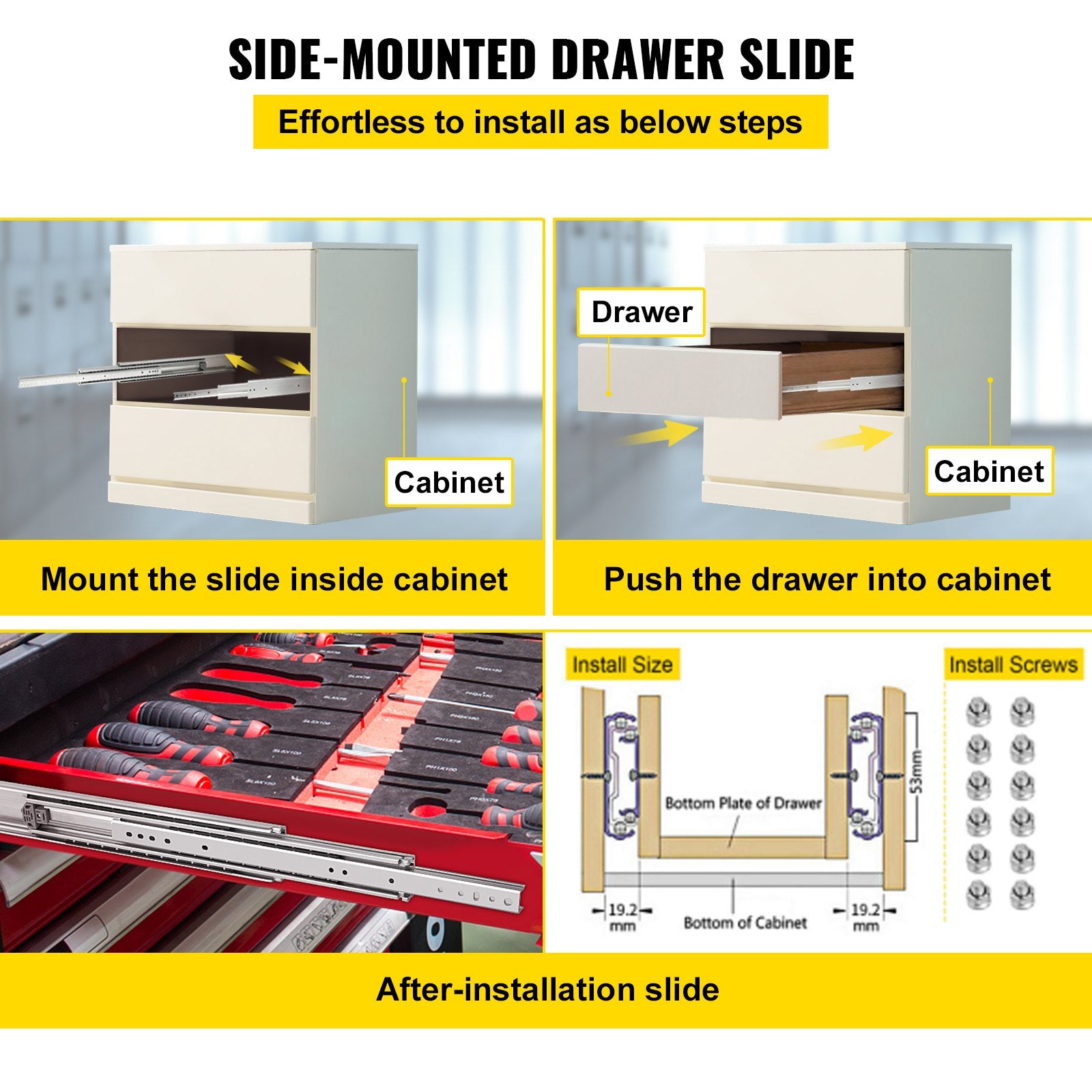 Drawer Slides, 1 Pair 42 Inch Heavy Duty Ball Bearing Side Mount, 500 LBS Load