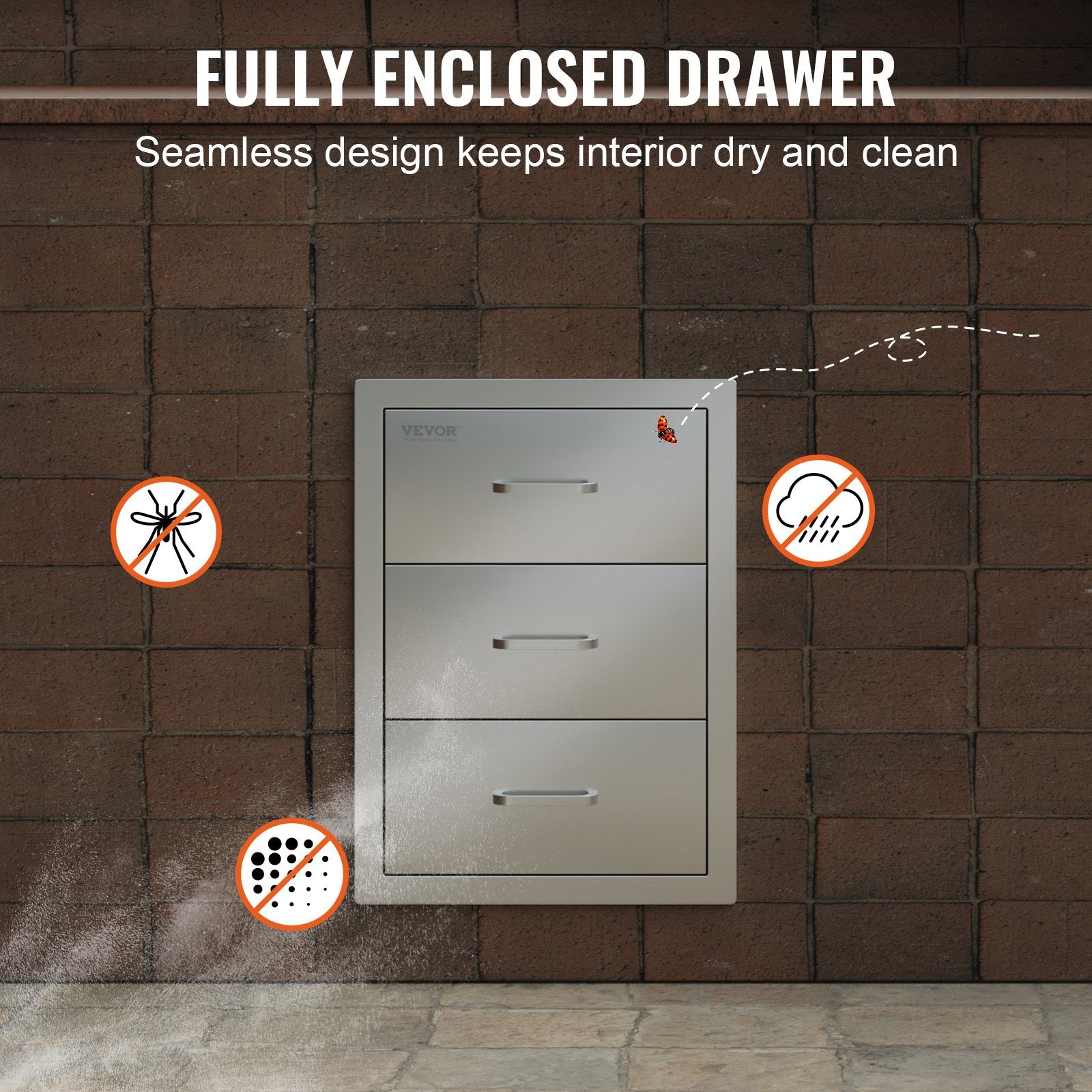 Outdoor Kitchen Triple Flush Mount BBQ Drawers with Stainless Steel Handle