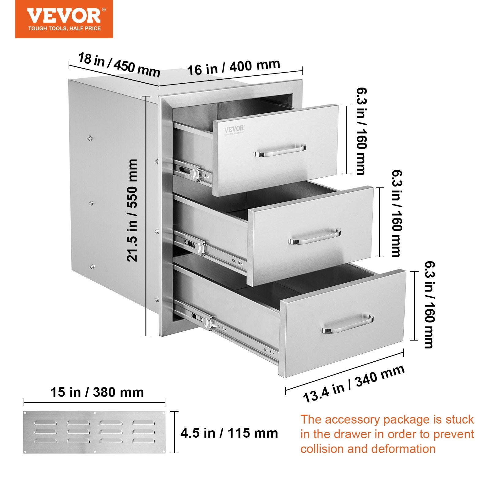 Outdoor Kitchen Triple Flush Mount BBQ Drawers with Stainless Steel Handle