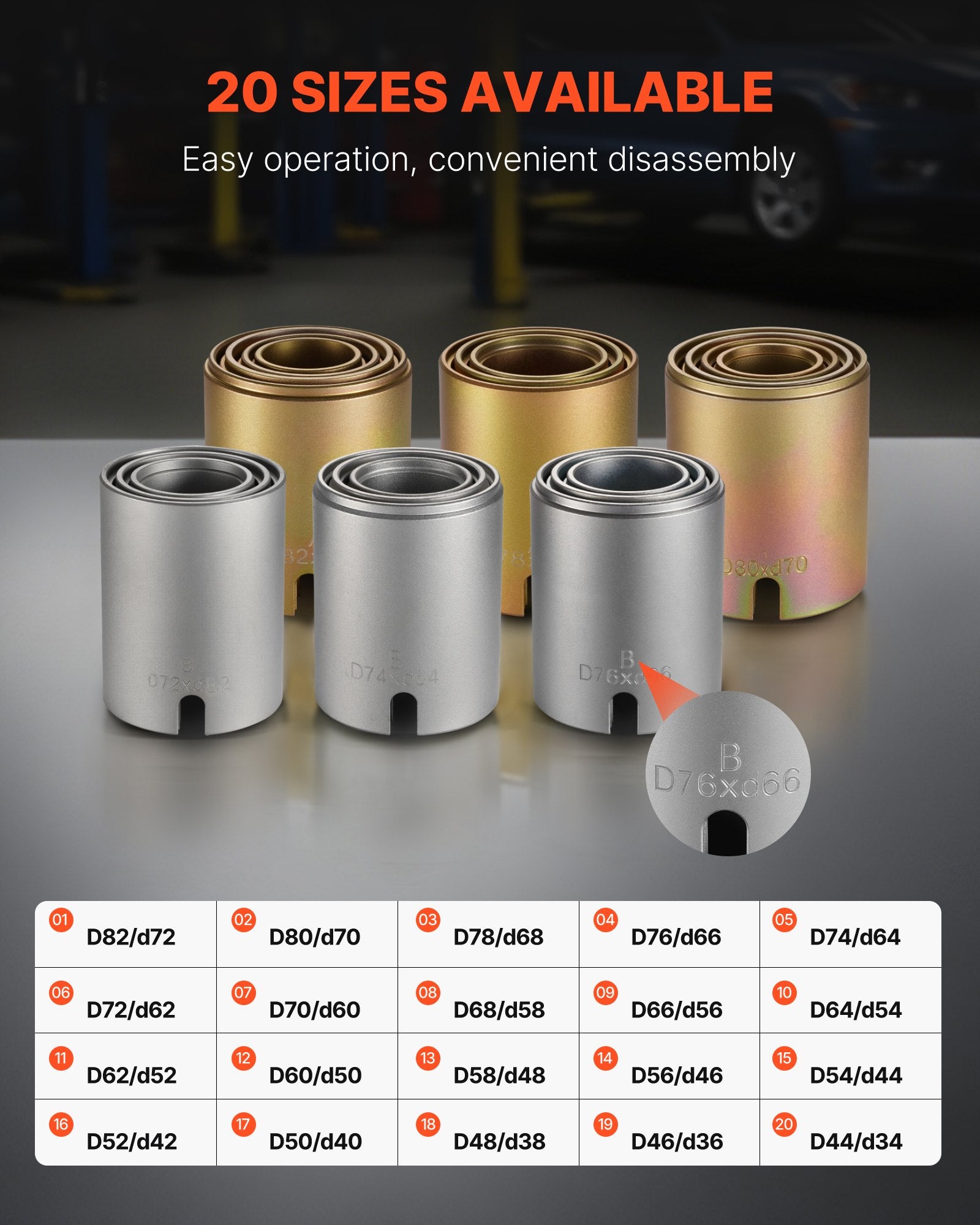 Pull and Press Sleeve Kit 26PCS Steel Bush Removal/Insertion Tools with Case