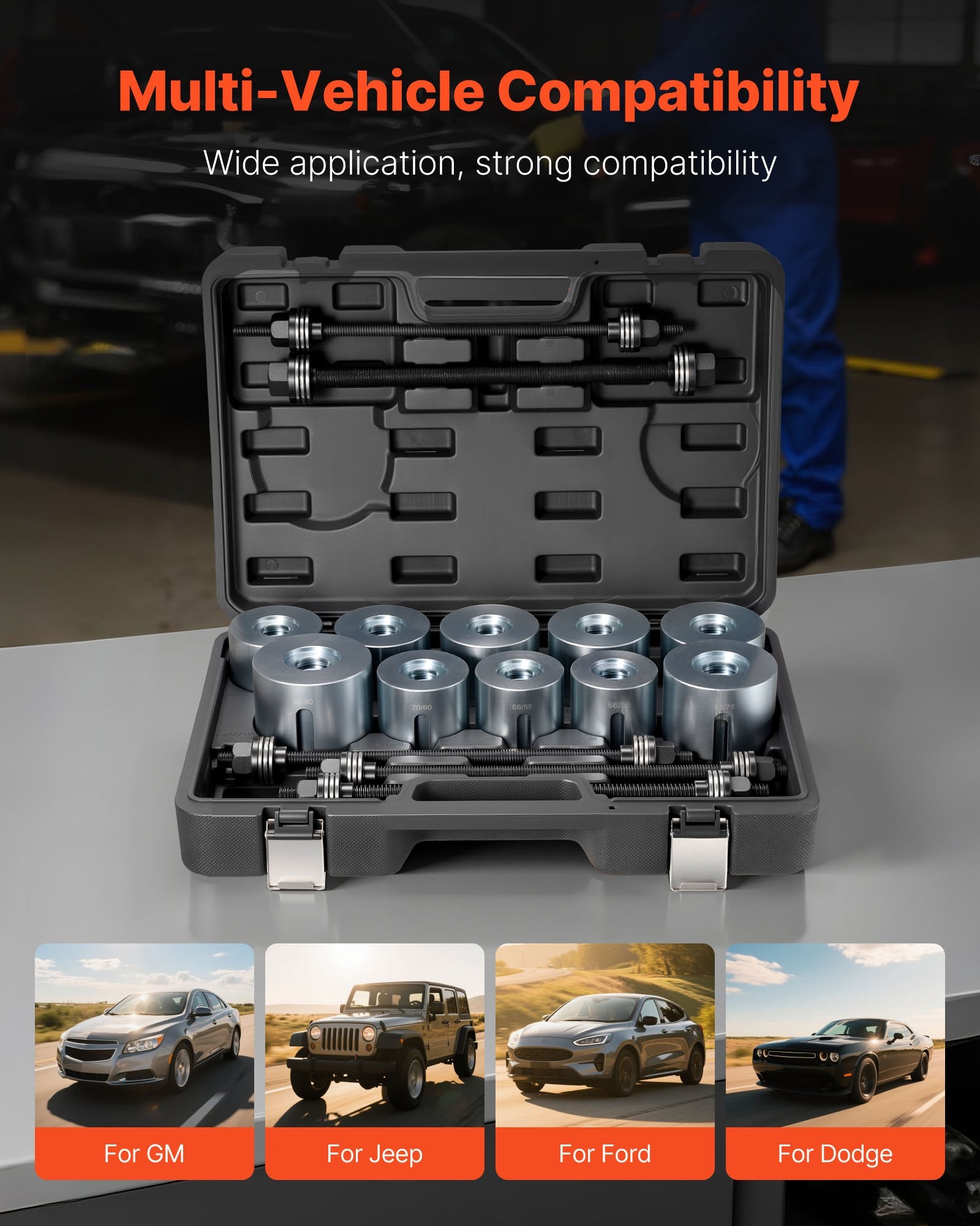 Pull and Press Sleeve Kit 27PCS Steel Bush Removal/Insertion Tools with Case