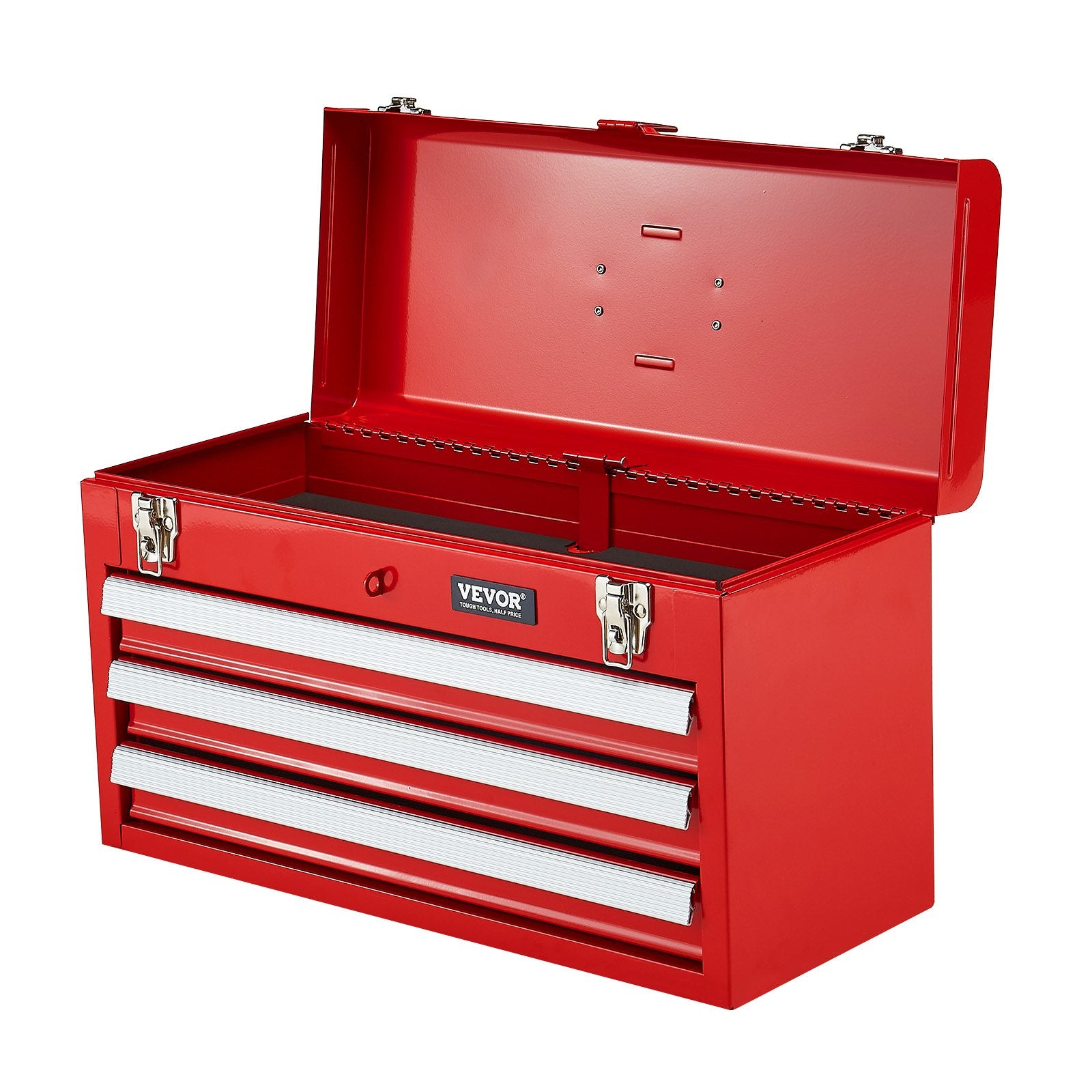 Metal Tool Box 20.5" Portable 3-Drawer Tool Chest with EVA Liners Red