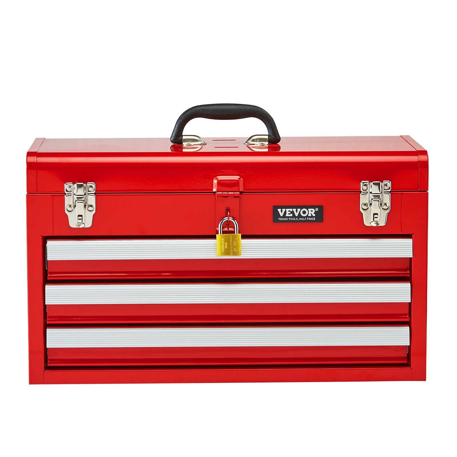 Metal Tool Box 20.5" Portable 3-Drawer Tool Chest with EVA Liners Red