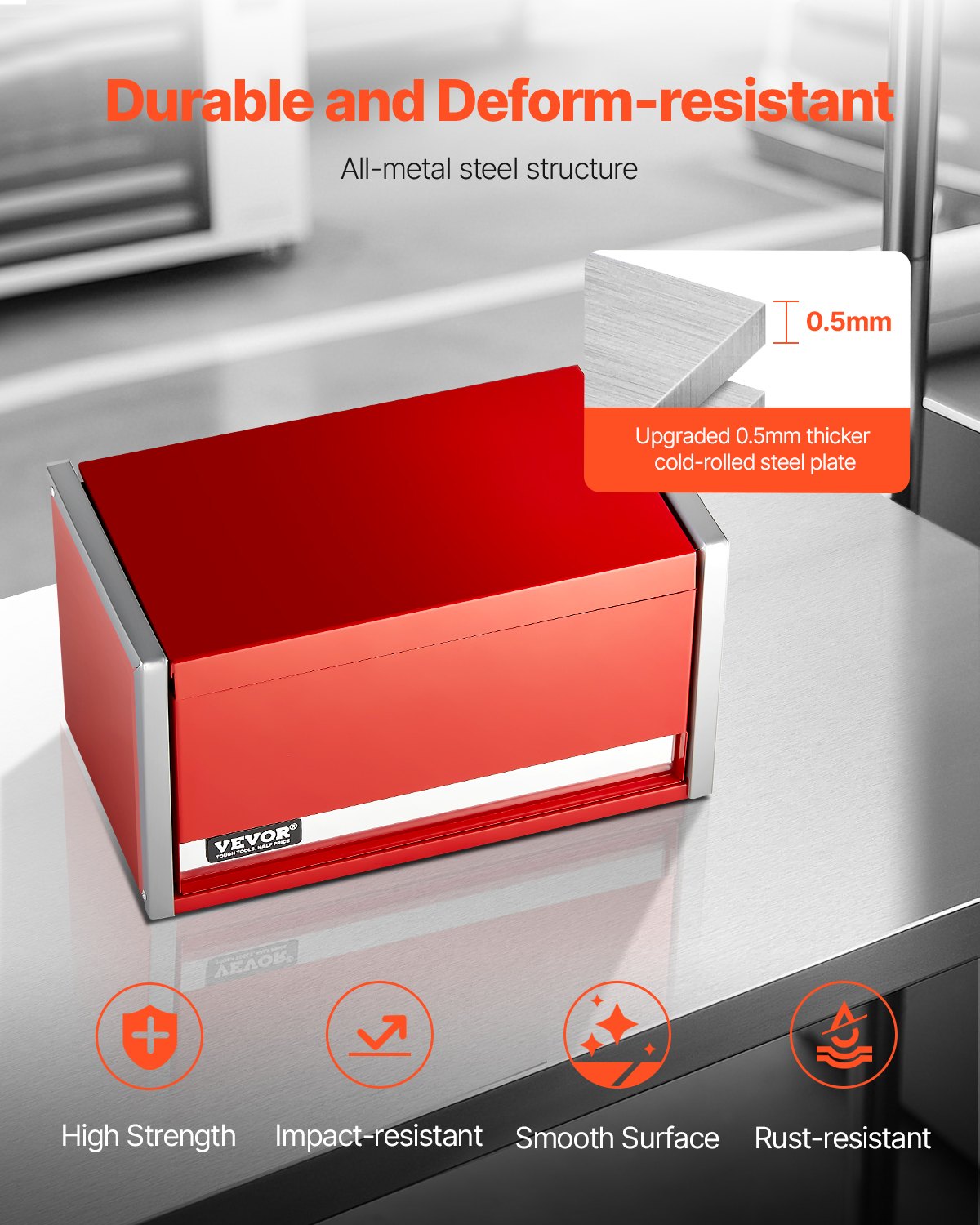 Metal Tool Box 8.6" Portable 3-Drawer Steel Tool Chest with EVA Liners Red