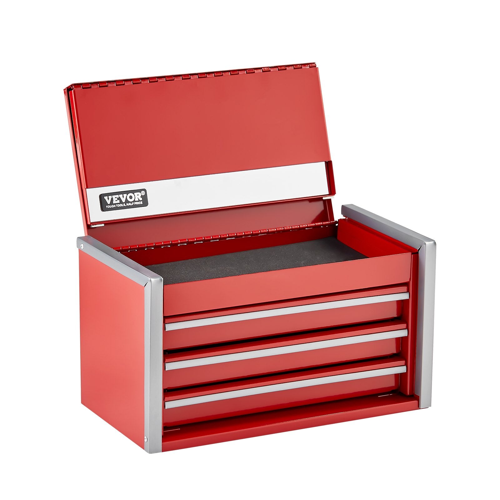 Metal Tool Box 8.6" Portable 3-Drawer Steel Tool Chest with EVA Liners Red