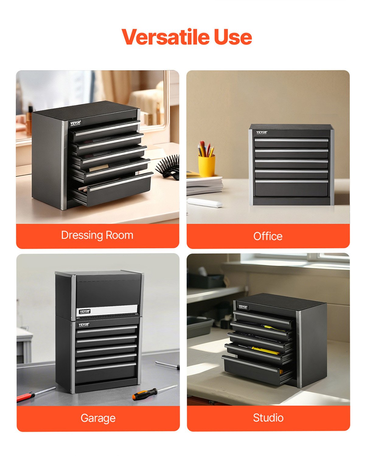 Metal Tool Box 8.6-inch Portable 5-Drawer Steel Tool Chest with EVA Liners Black