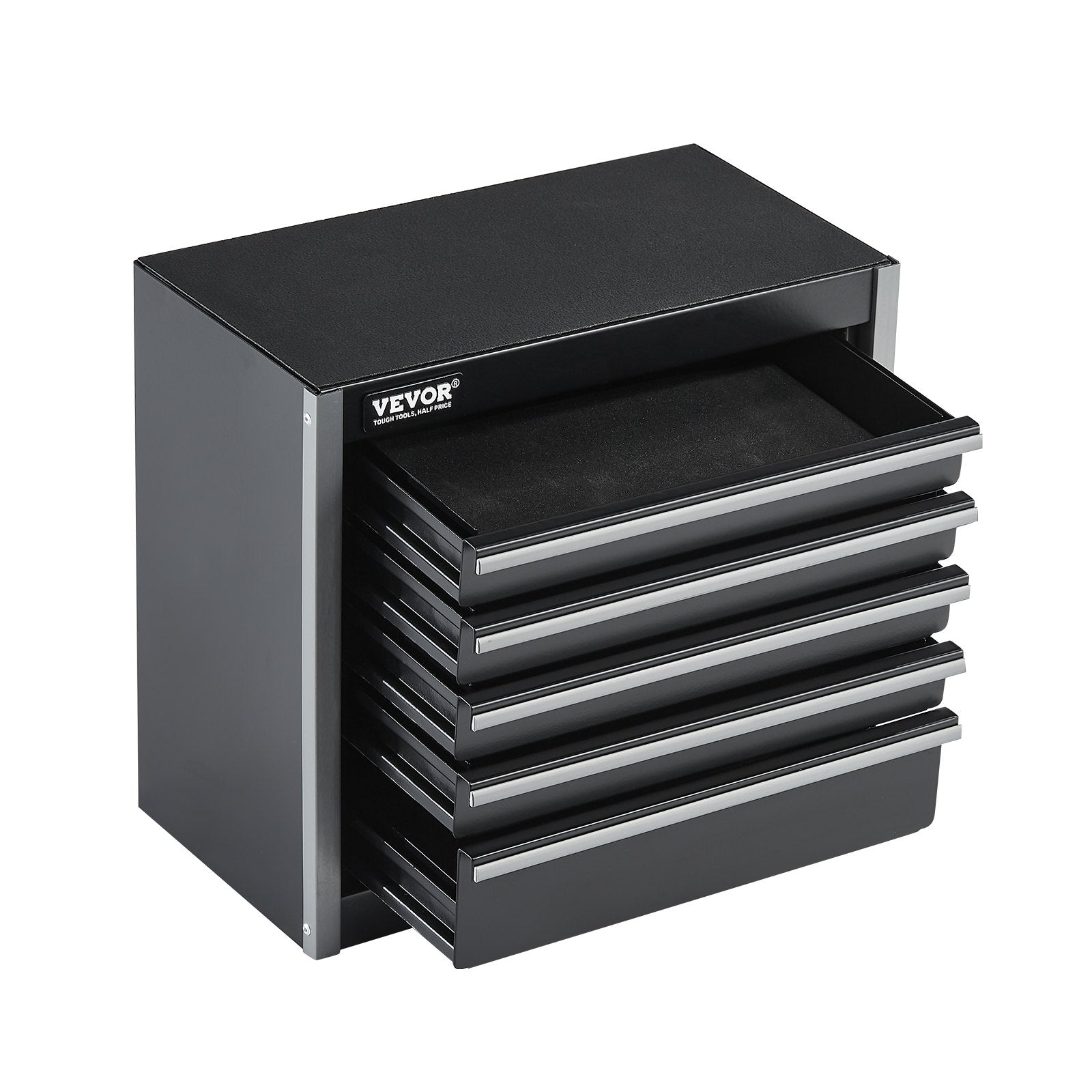 Metal Tool Box 8.6-inch Portable 5-Drawer Steel Tool Chest with EVA Liners Black