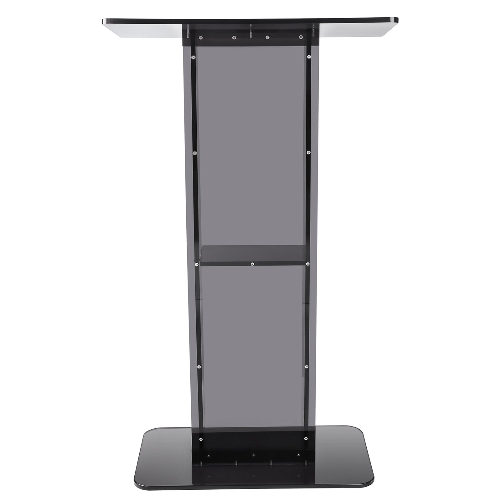 Acrylic Podium 47" Tall Stand with Wide Reading Surface and Storage Shelf Black