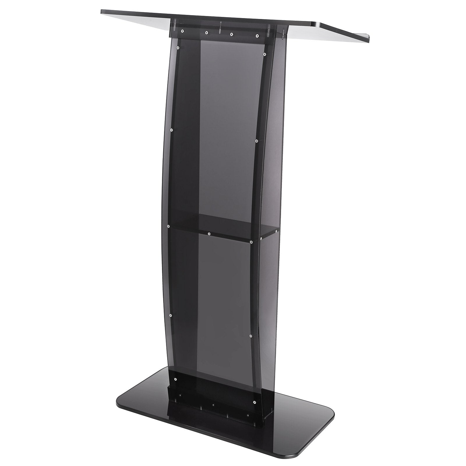 Acrylic Podium 47" Tall Stand with Wide Reading Surface and Storage Shelf Black