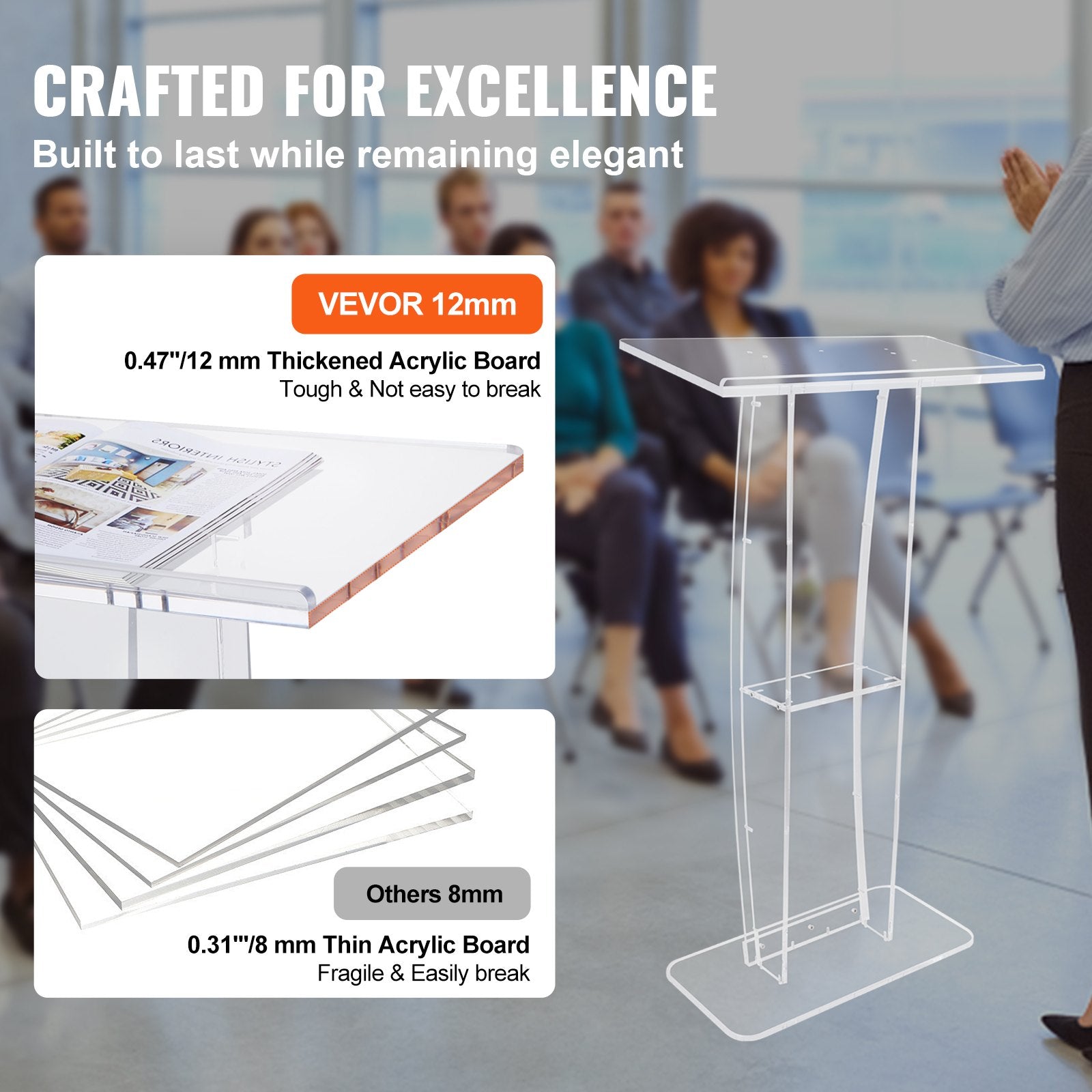 47'' Clear Acrylic Podium Stand with Reading Surface Shelf for Church School