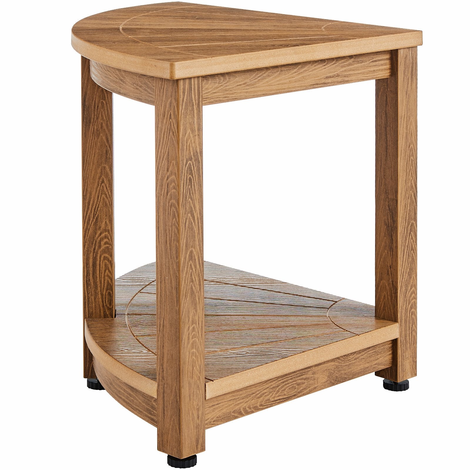 Corner Shower Bench 18.5in Height 17.75in Radius Faux Wood Polystyrene Shelf